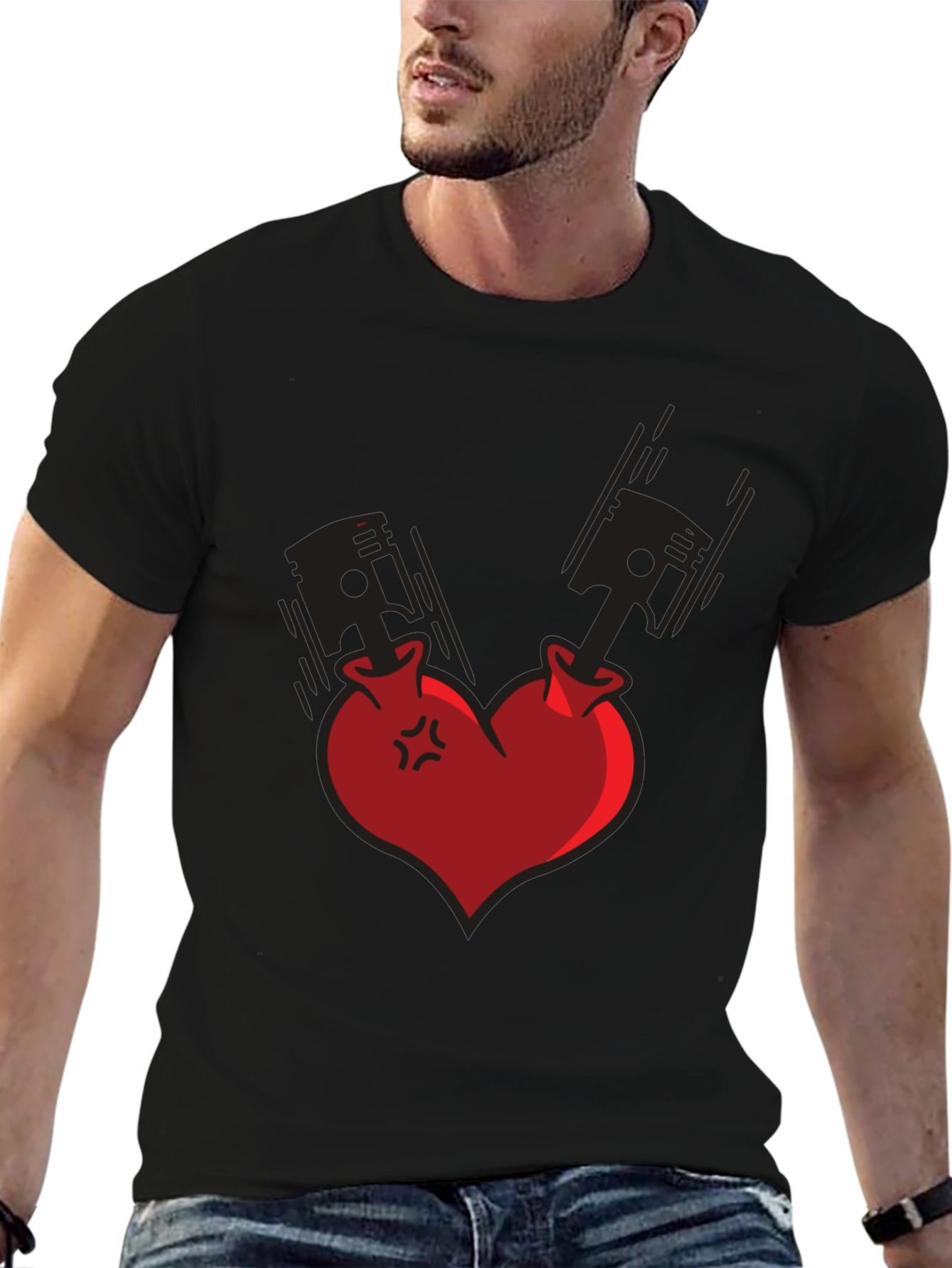 Piston Heart Graphic Tee - Black Cotton Blend