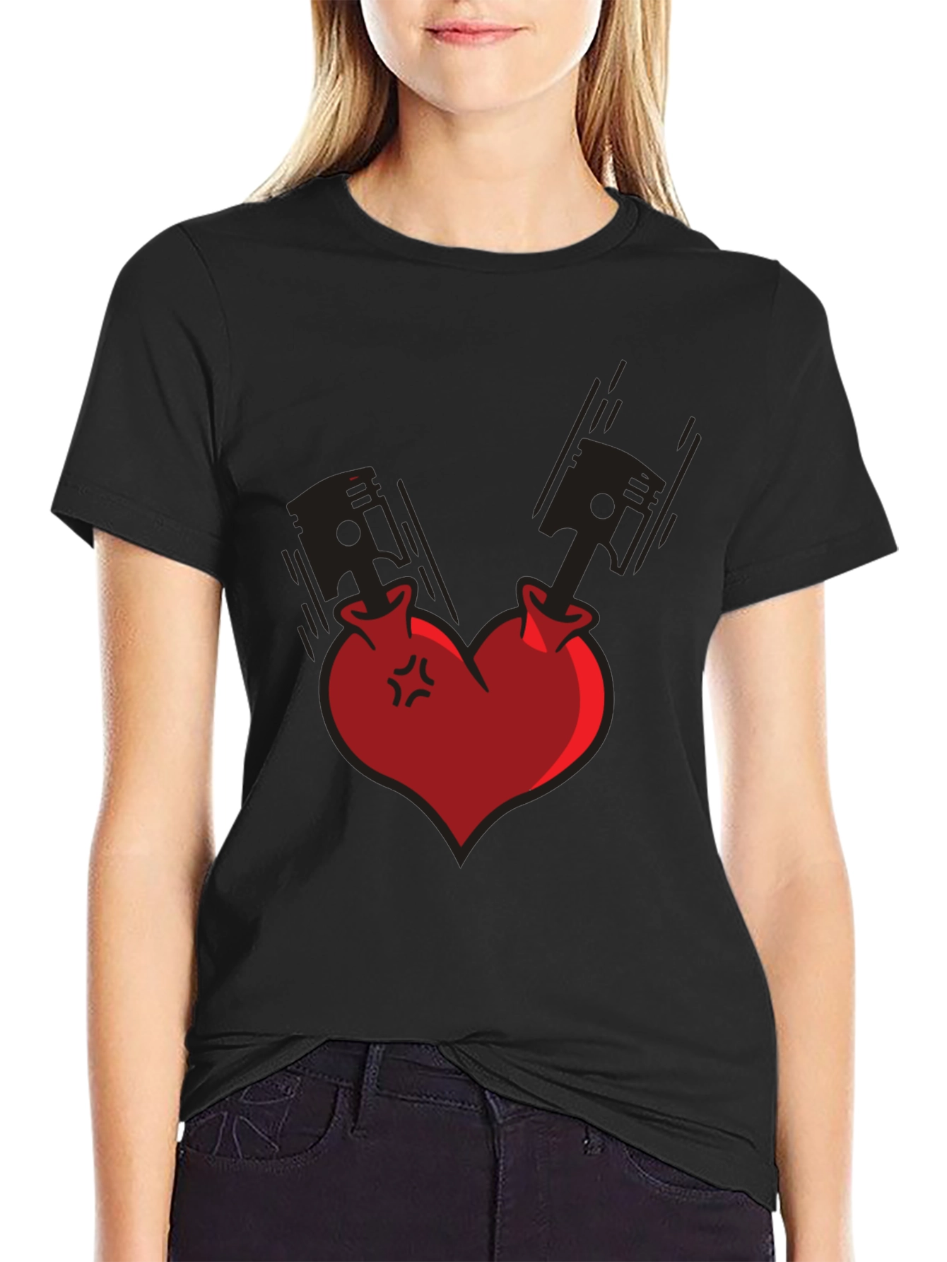 Piston Heart Graphic Tee - Black Cotton Blend