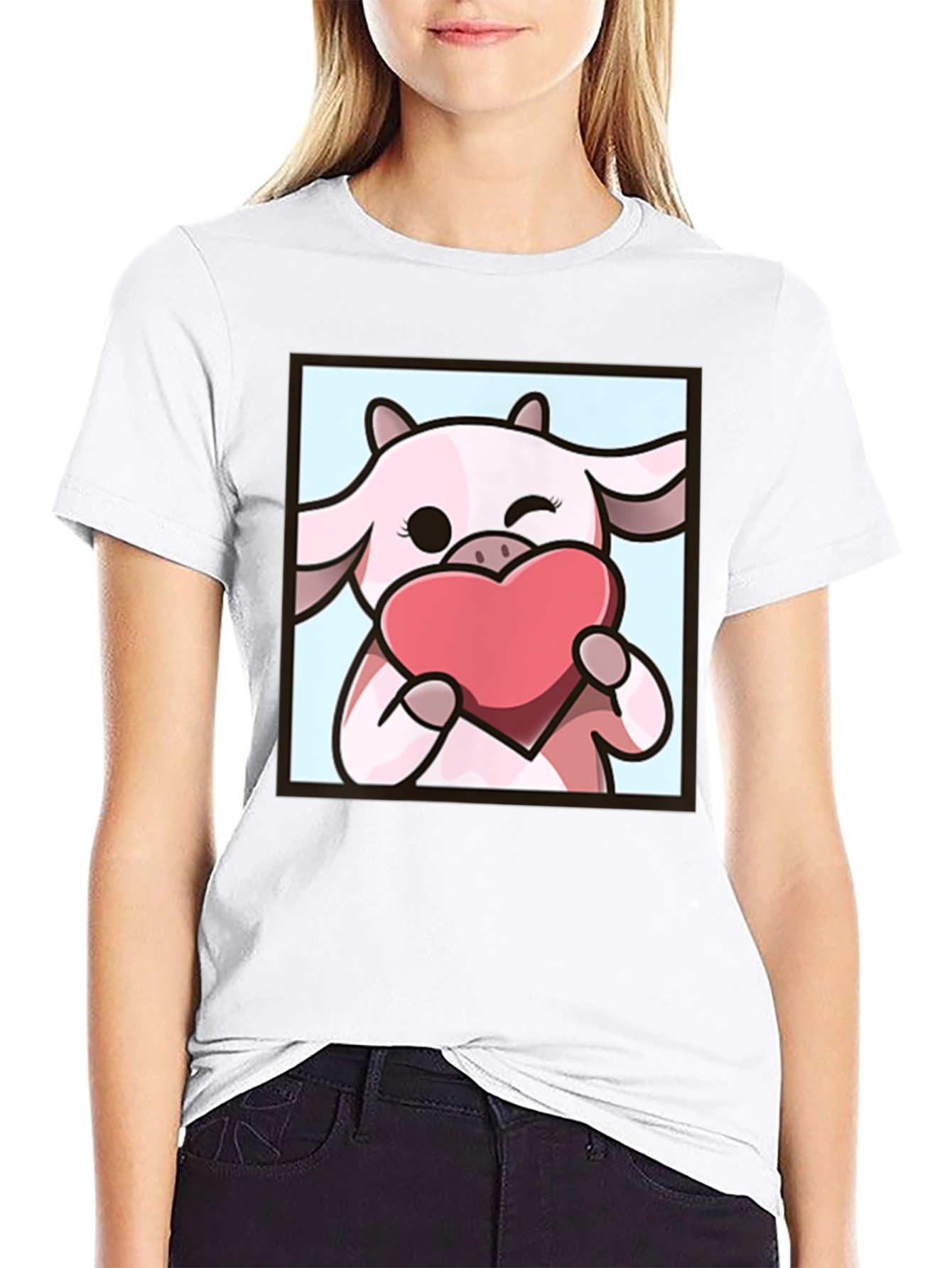Cute Cow Heart T-Shirt - Cartoon Graphic Tee