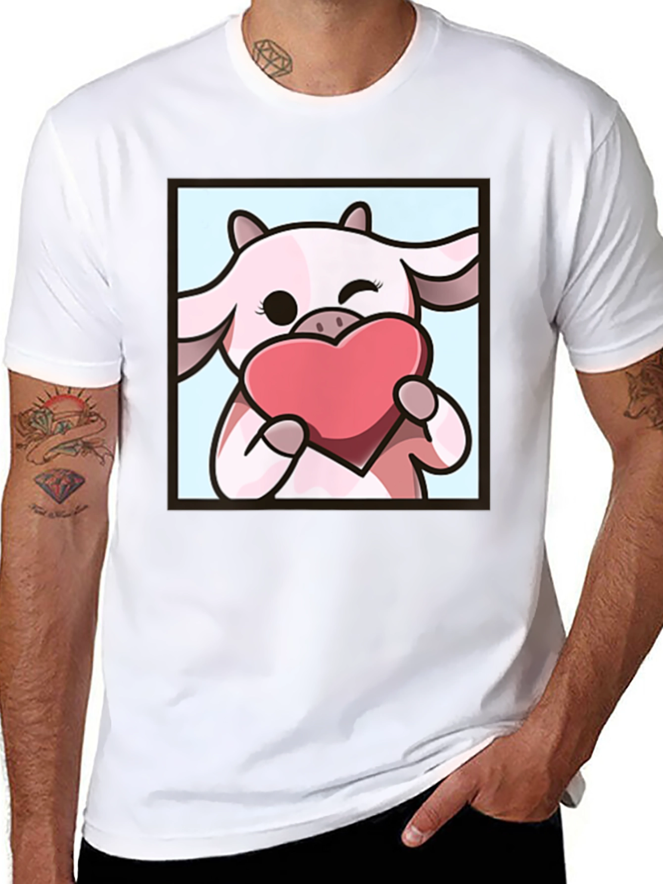 Cute Cow Heart T-Shirt - Cartoon Graphic Tee