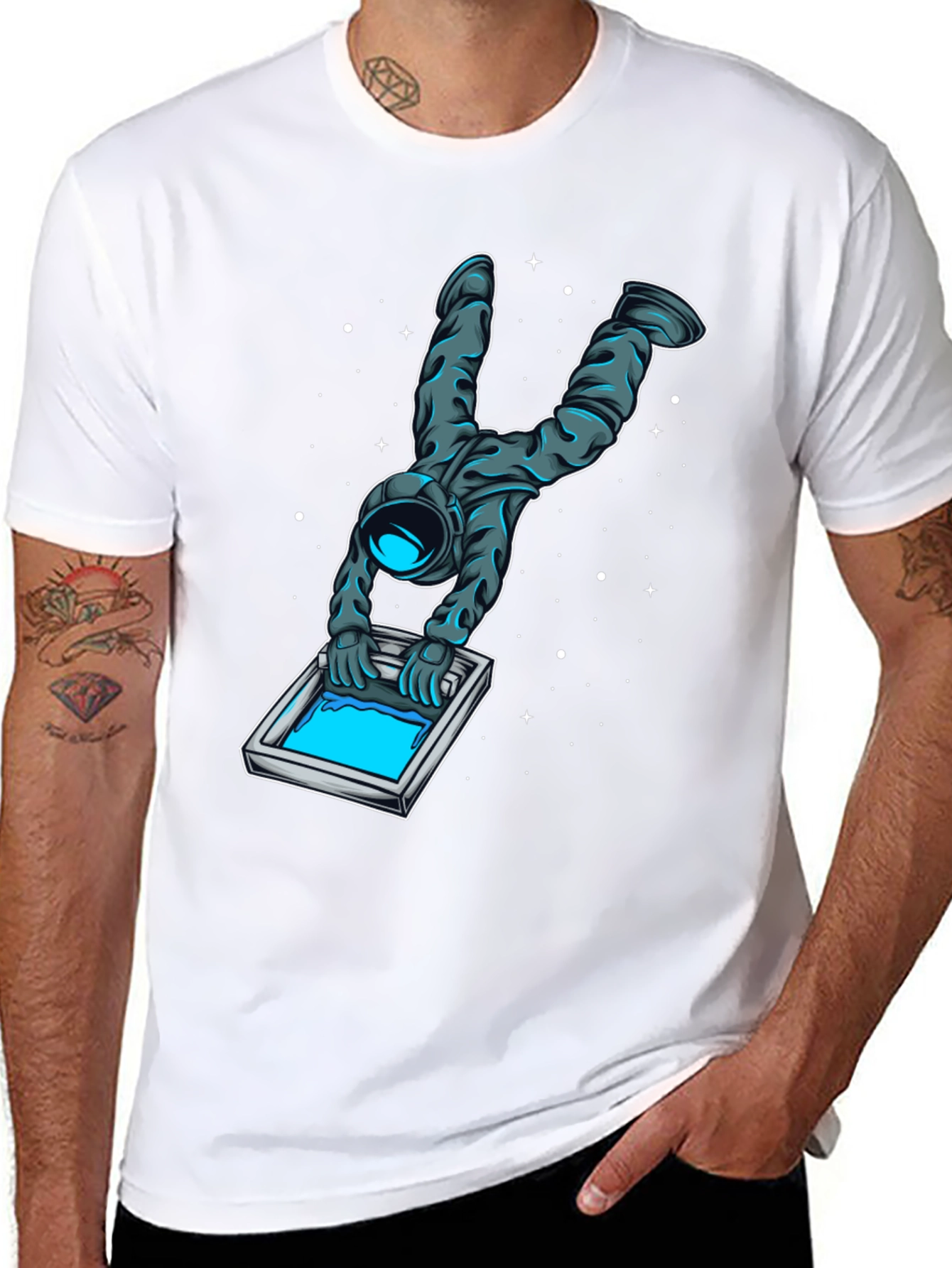 Astronaut Screen Printing T-Shirt - Unique Graphic Tee
