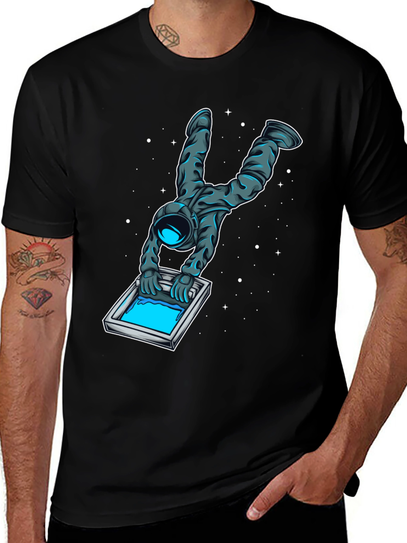 Astronaut Screen Printing T-Shirt - Unique Graphic Tee