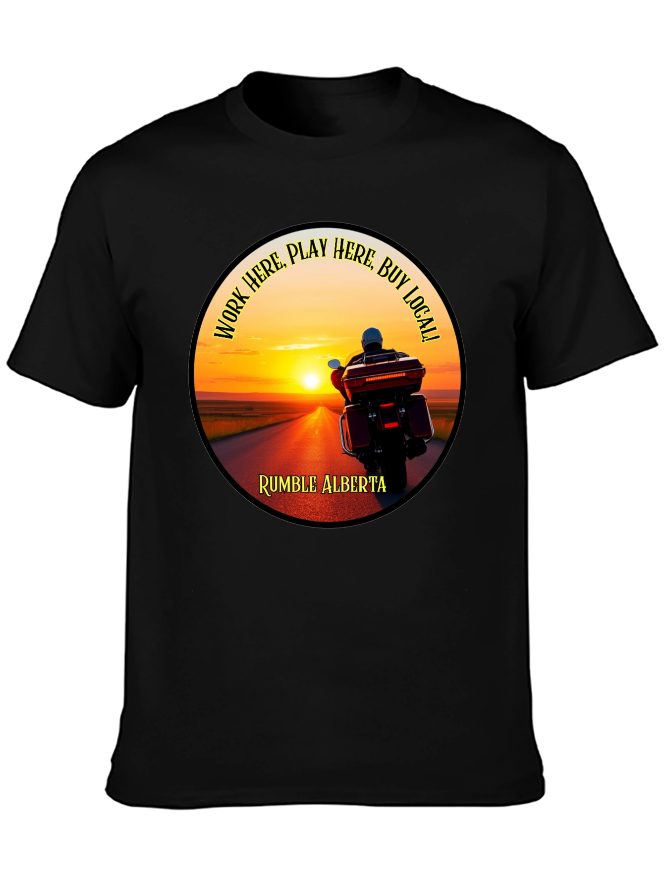 Rumble Alberta Biker Sunset Graphic T-Shirt