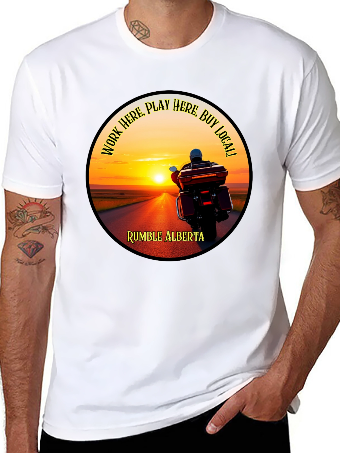 Rumble Alberta Biker Sunset Graphic T-Shirt