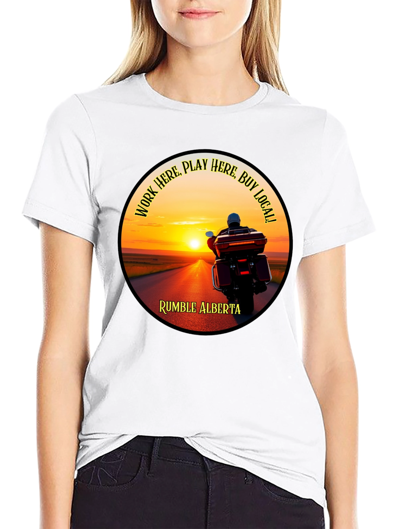 Rumble Alberta Biker Sunset Graphic T-Shirt
