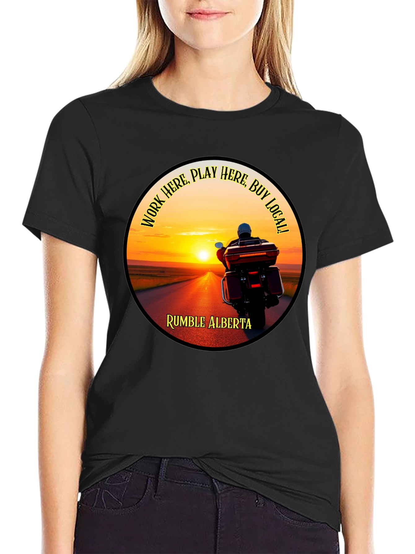 Rumble Alberta Biker Sunset Graphic T-Shirt