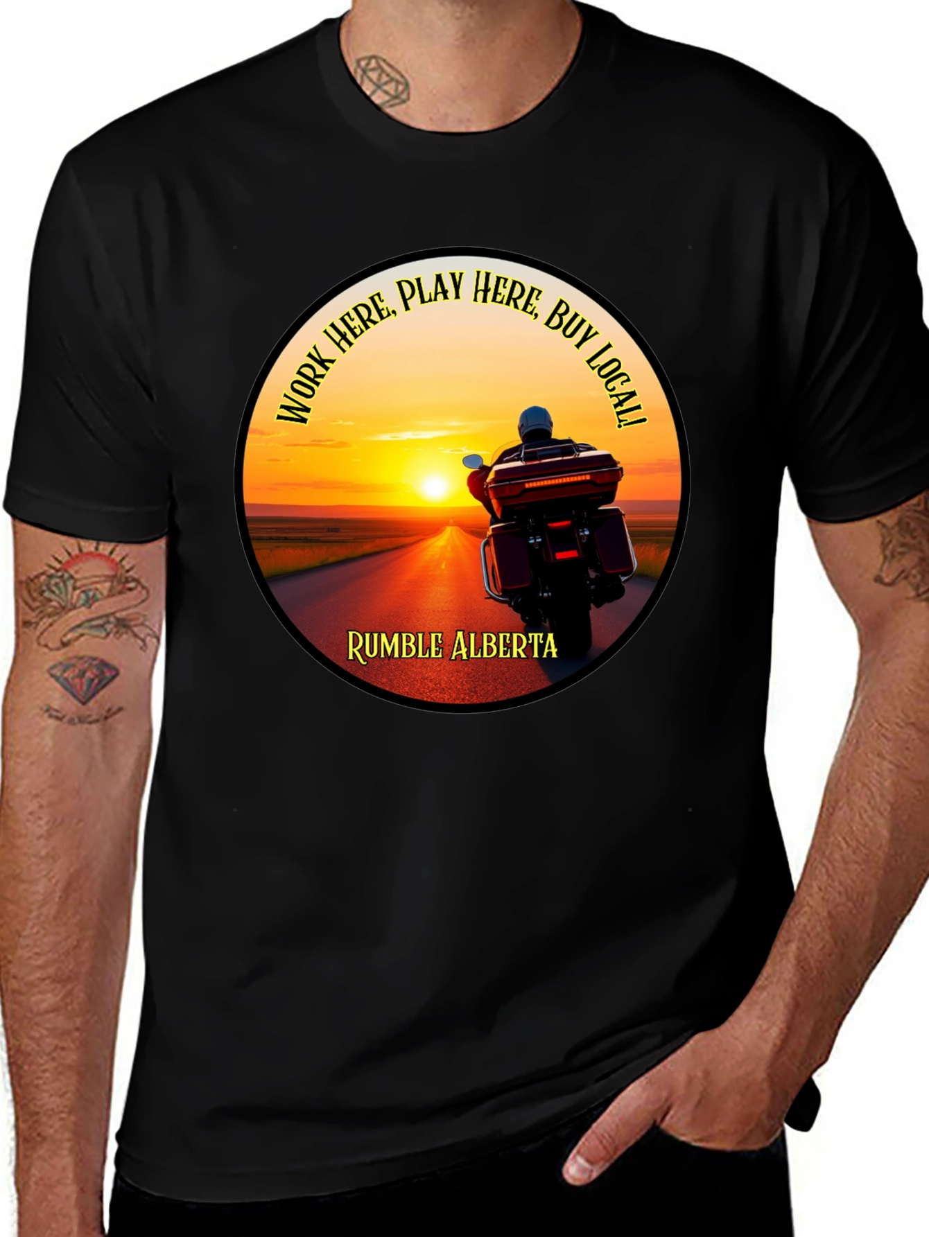 Rumble Alberta Biker Sunset Graphic T-Shirt