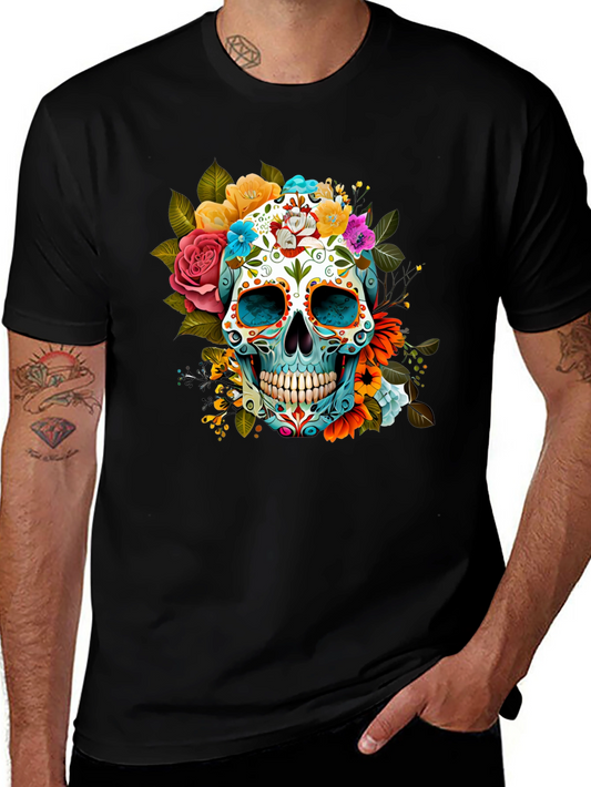 Floral Sugar Skull Graphic Tee - Dia de los Muertos