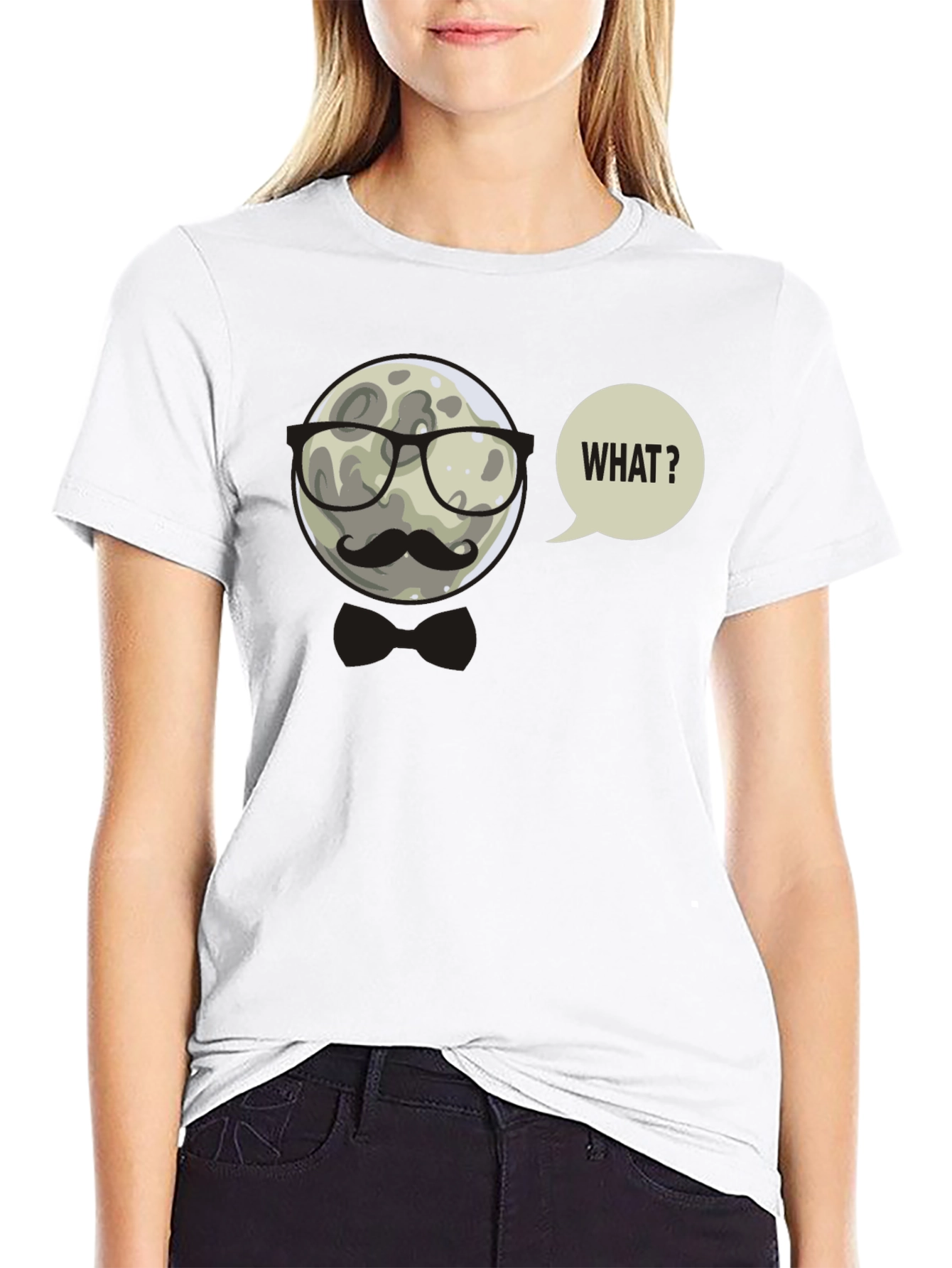 Funny Moon Man Graphic T-Shirt - What?