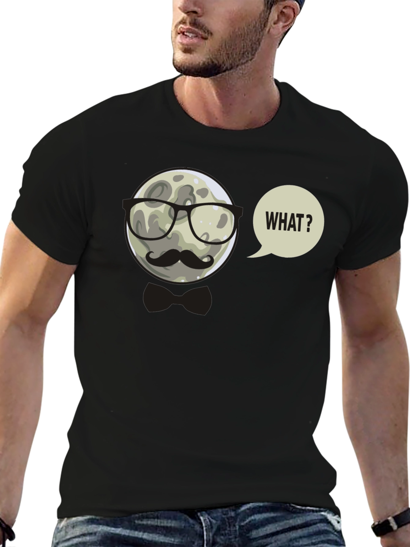 Funny Moon Man Graphic T-Shirt - What?