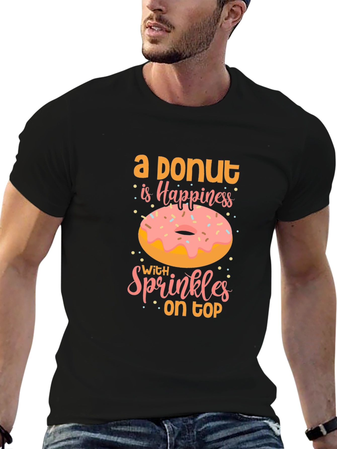 Donut Happiness Graphic Tee - Casual Black T-Shirt