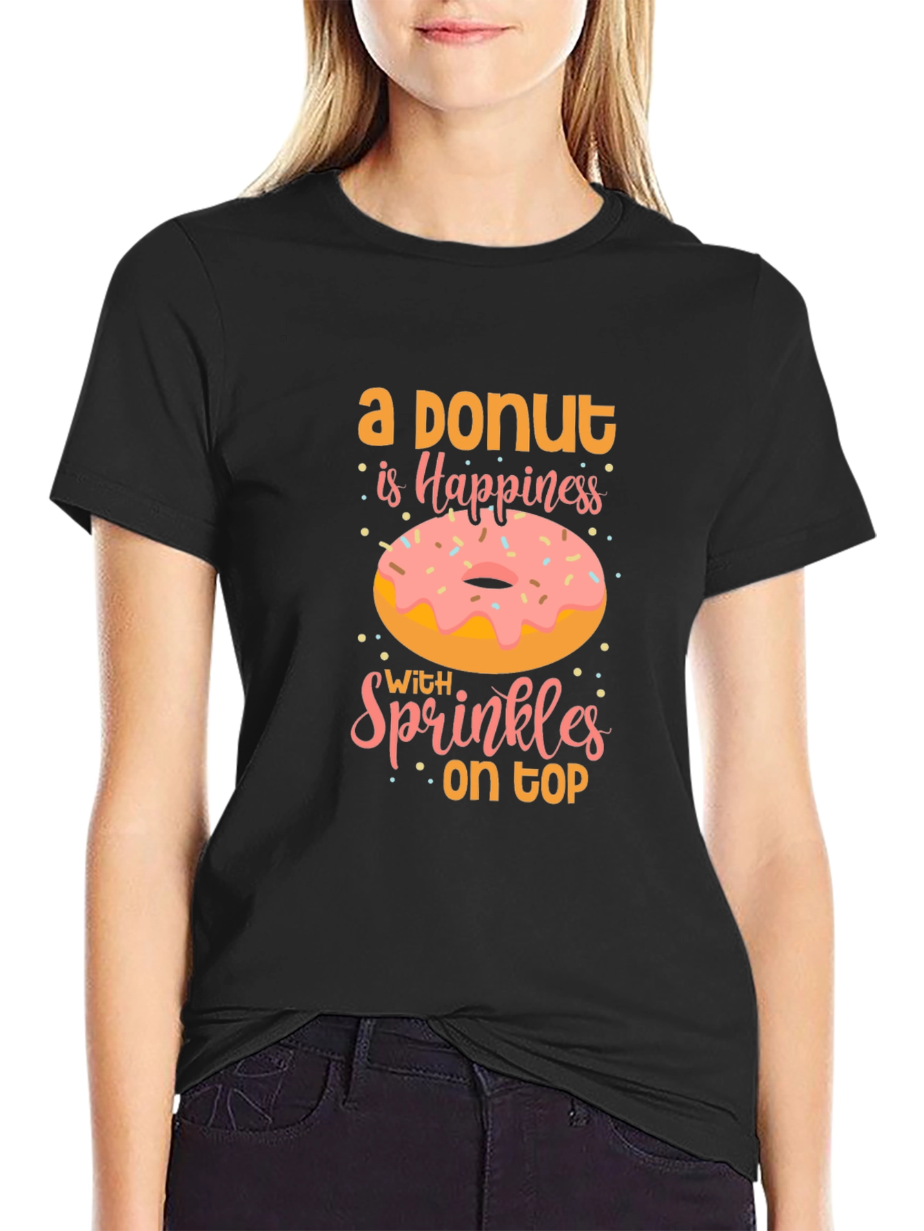 Donut Happiness Graphic Tee - Casual Black T-Shirt