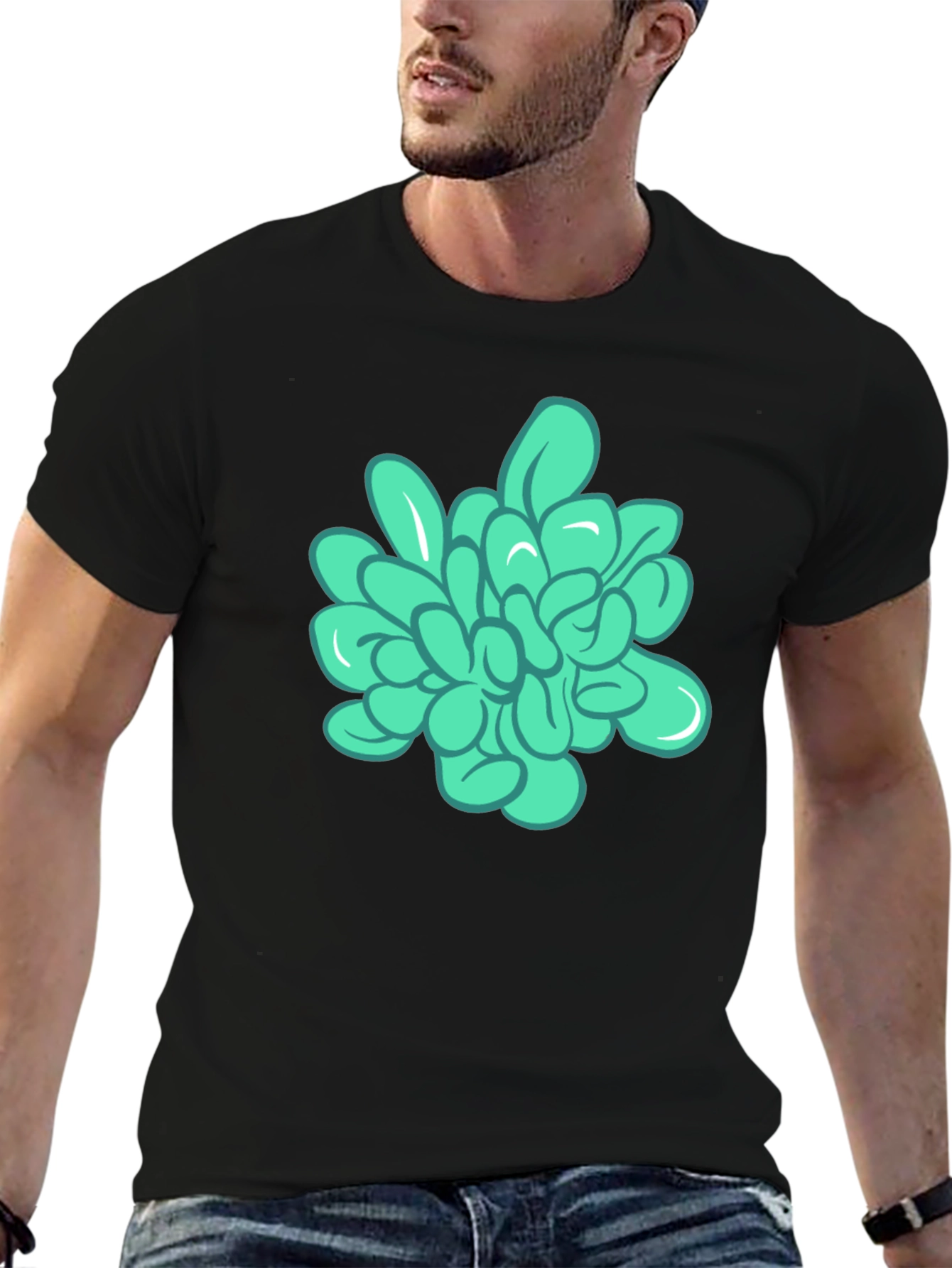 Mens Black Tee with Abstract Floral Graphic