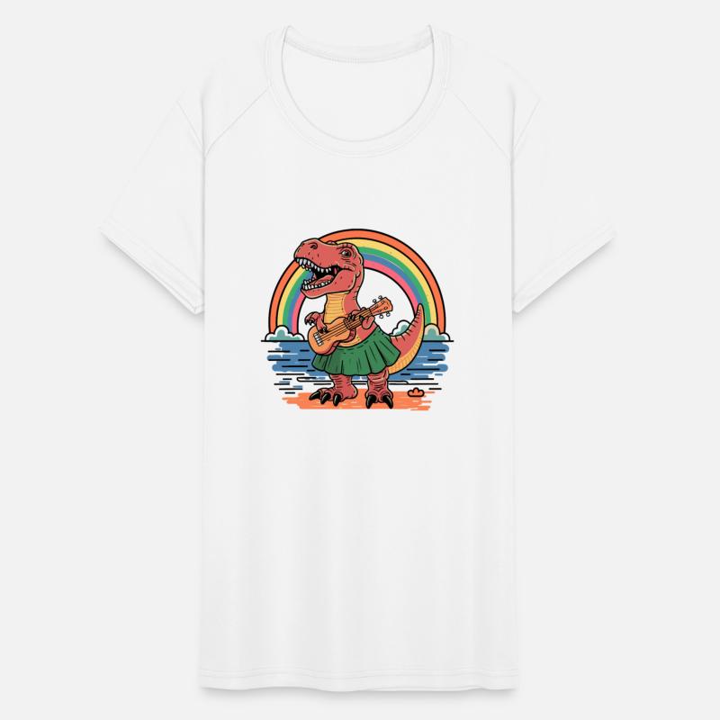 Dinosaur Playing Guitar Under Rainbow