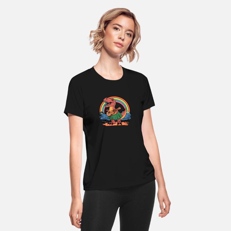Dinosaur Playing Guitar Under Rainbow