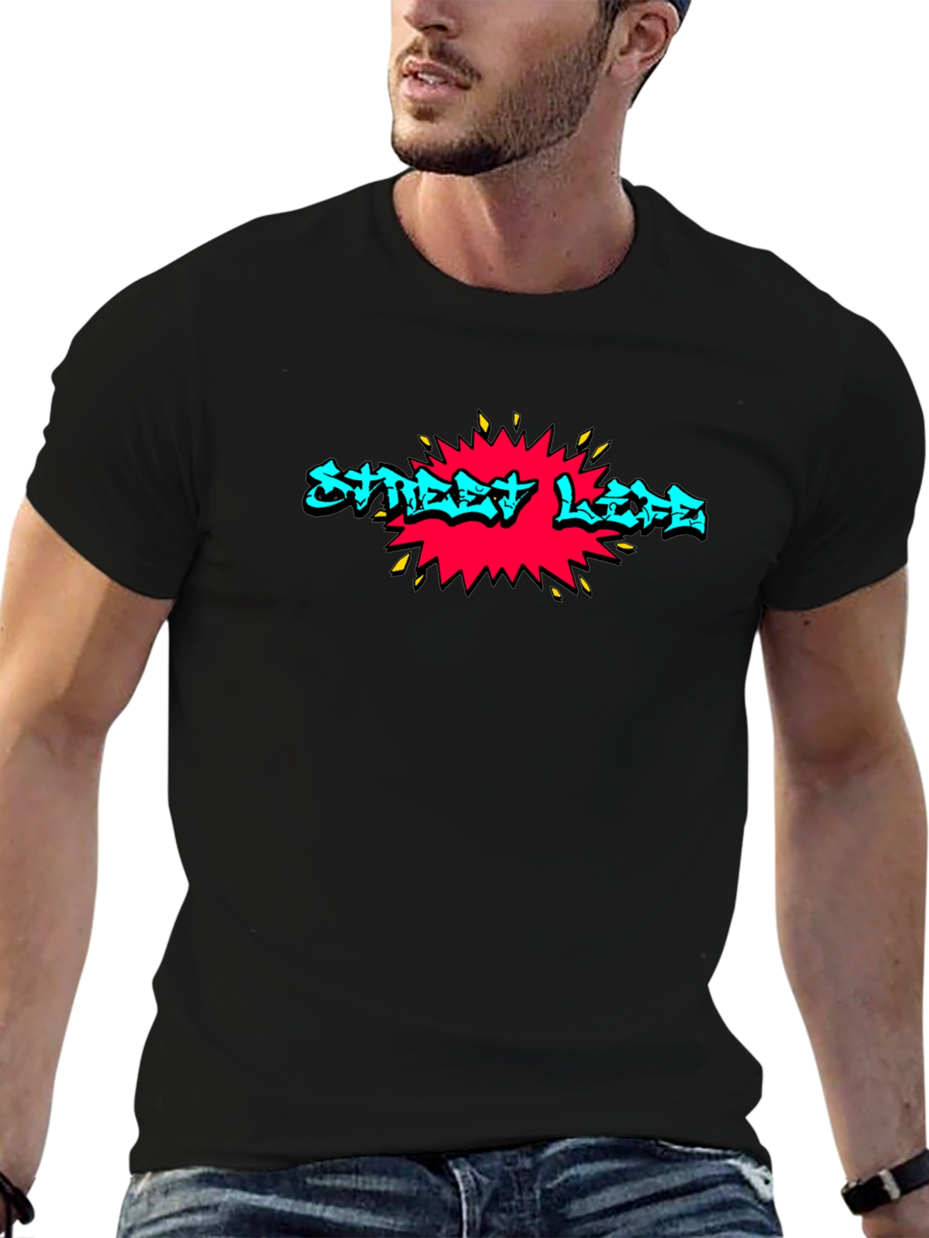 Street Life Graphic Print Black T-Shirt