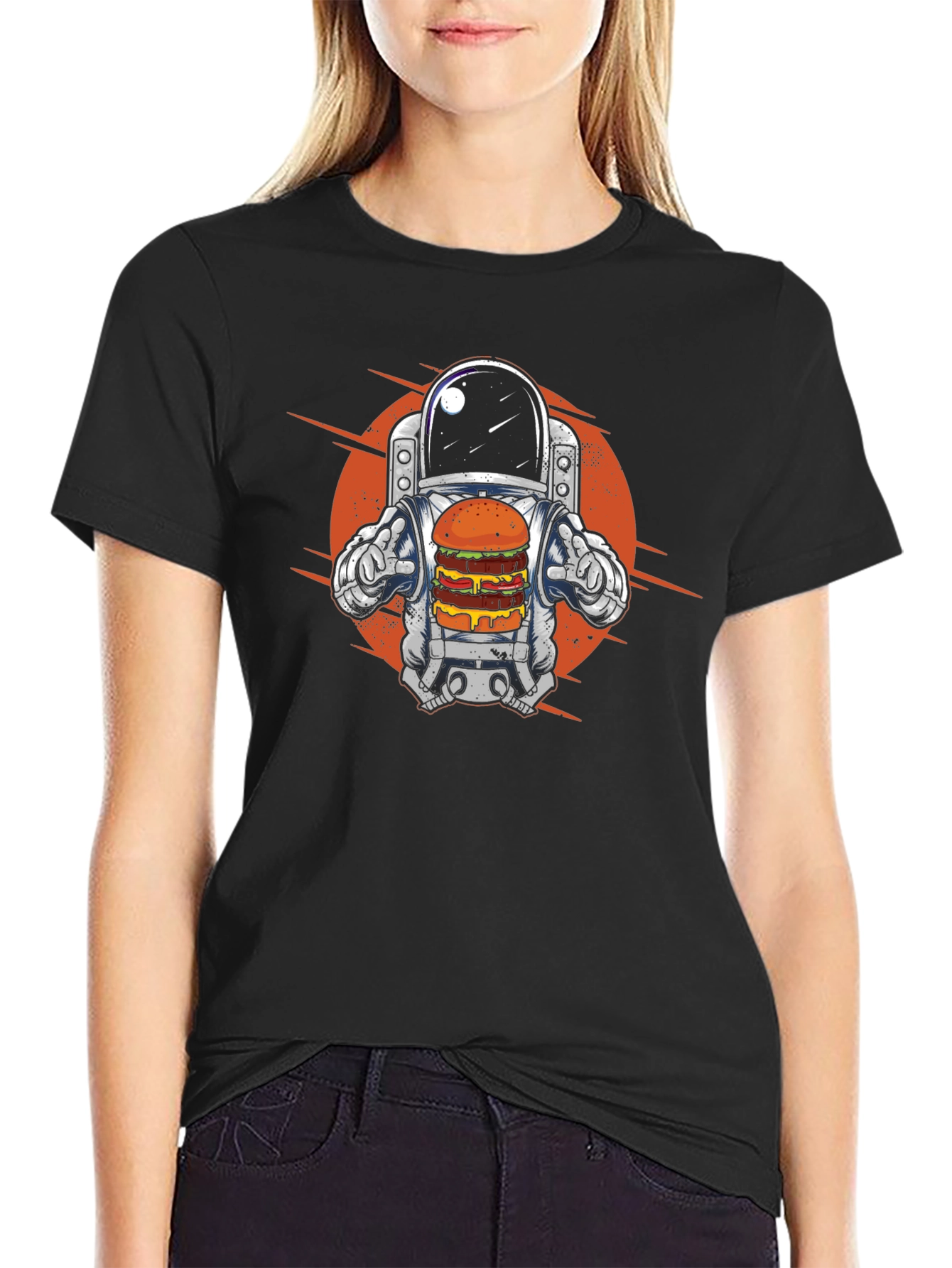 Astronaut Burger Graphic T-Shirt - Black Cotton Tee