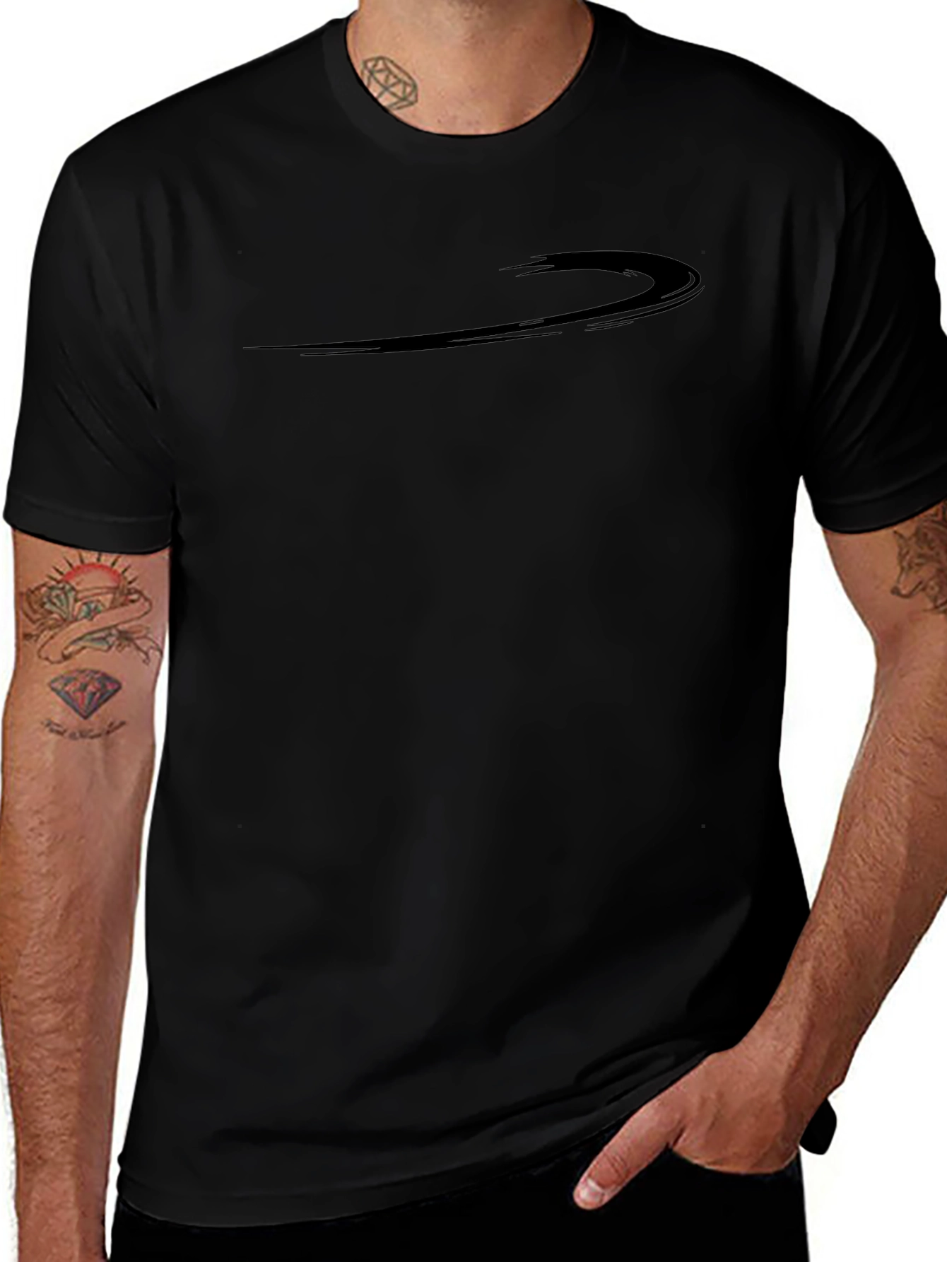Mens Black Crew Neck Tee with Abstract Graphic