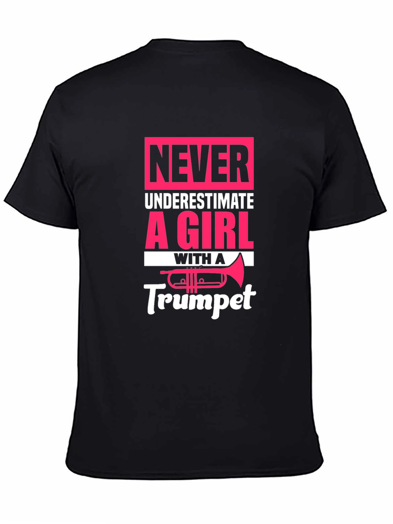 Never Underestimate Girl With Trumpet Black T-Shirt