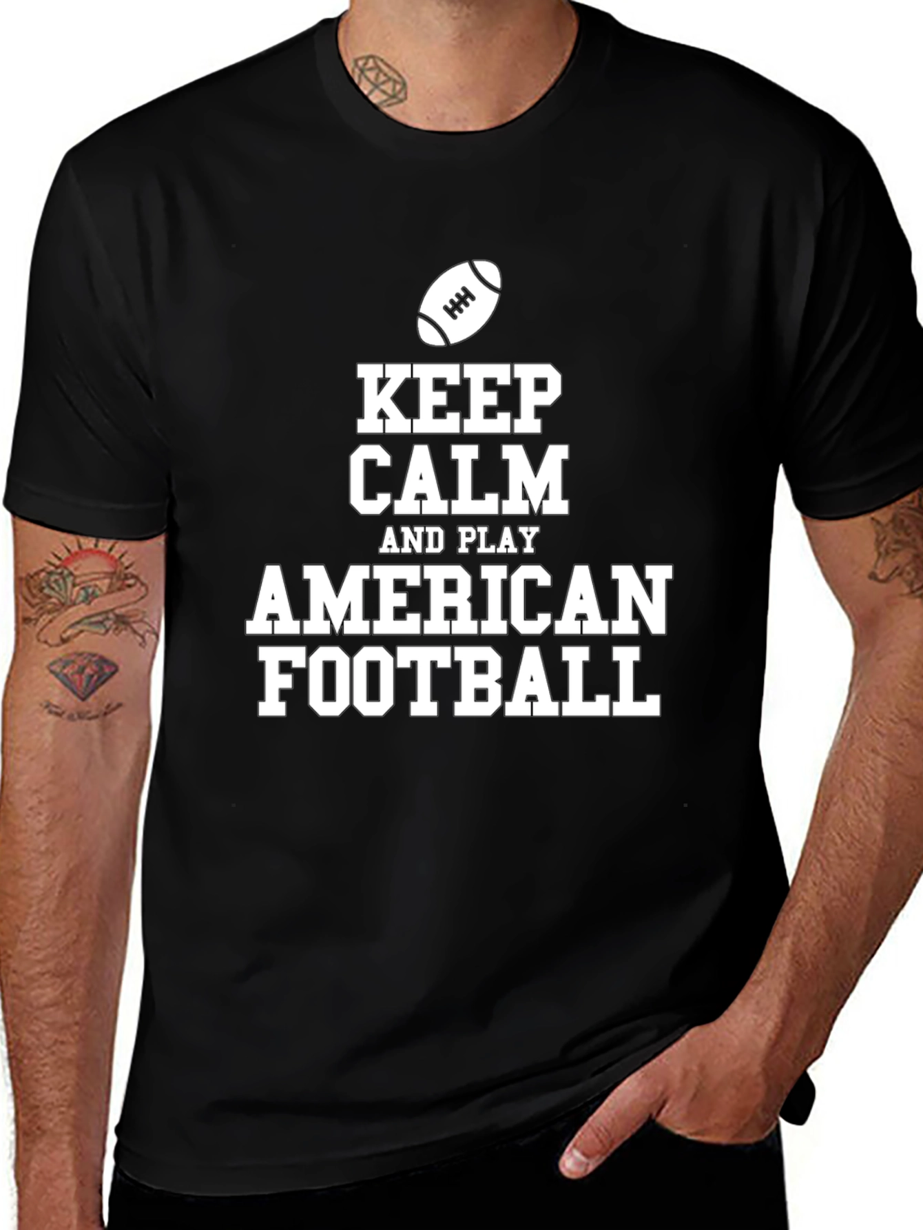 Keep Calm and Play American Football Black T-Shirt