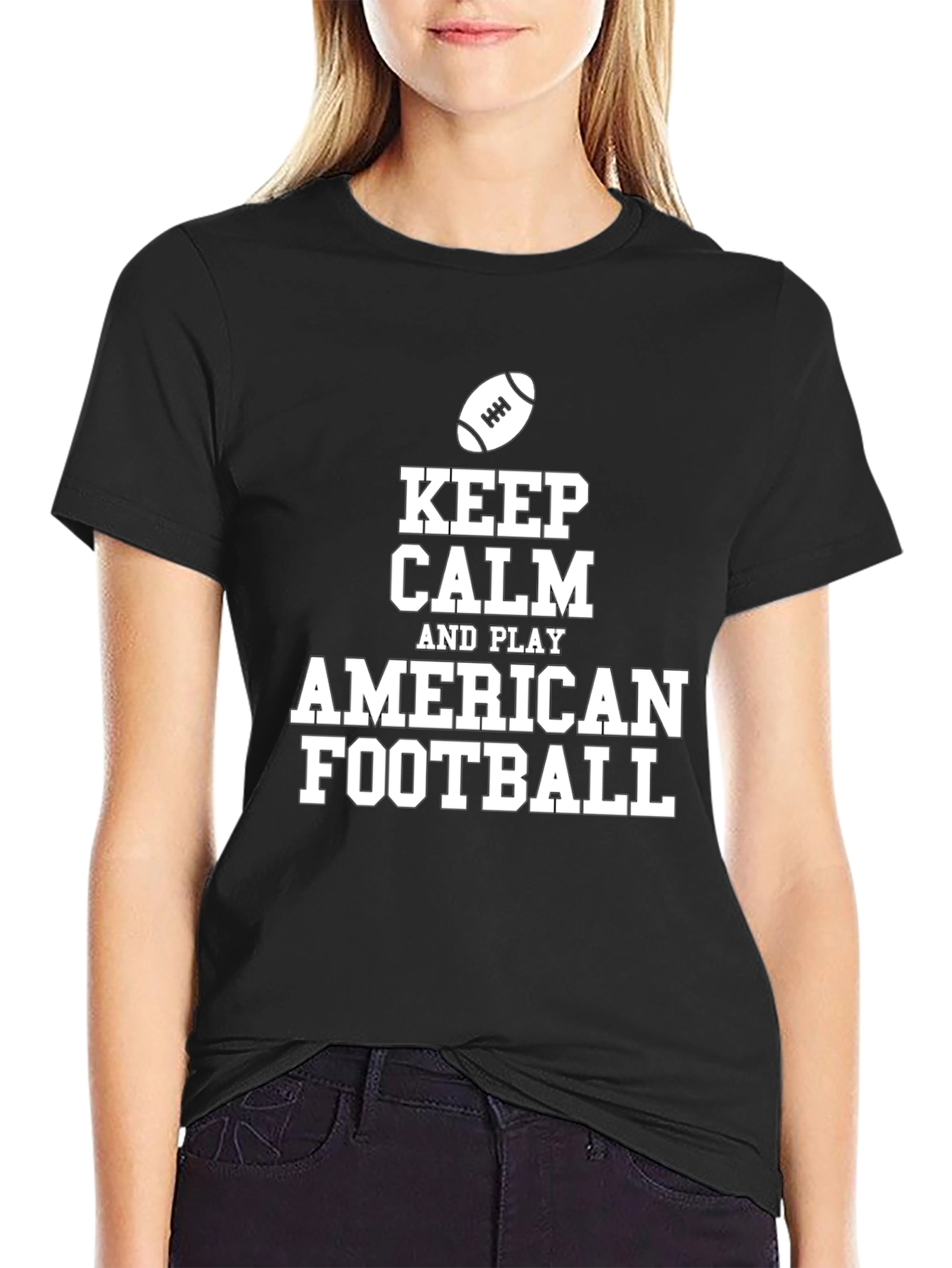 Keep Calm and Play American Football Black T-Shirt
