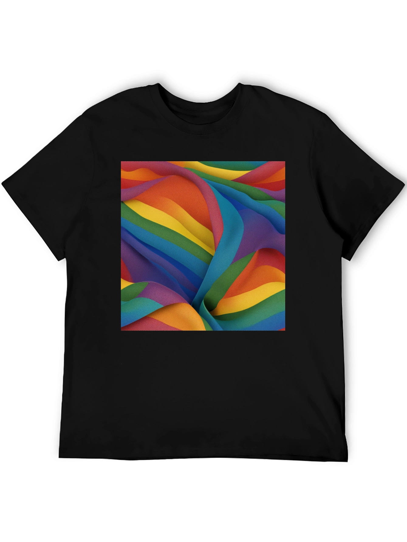 Rainbow Fabric Pattern Black T-Shirt