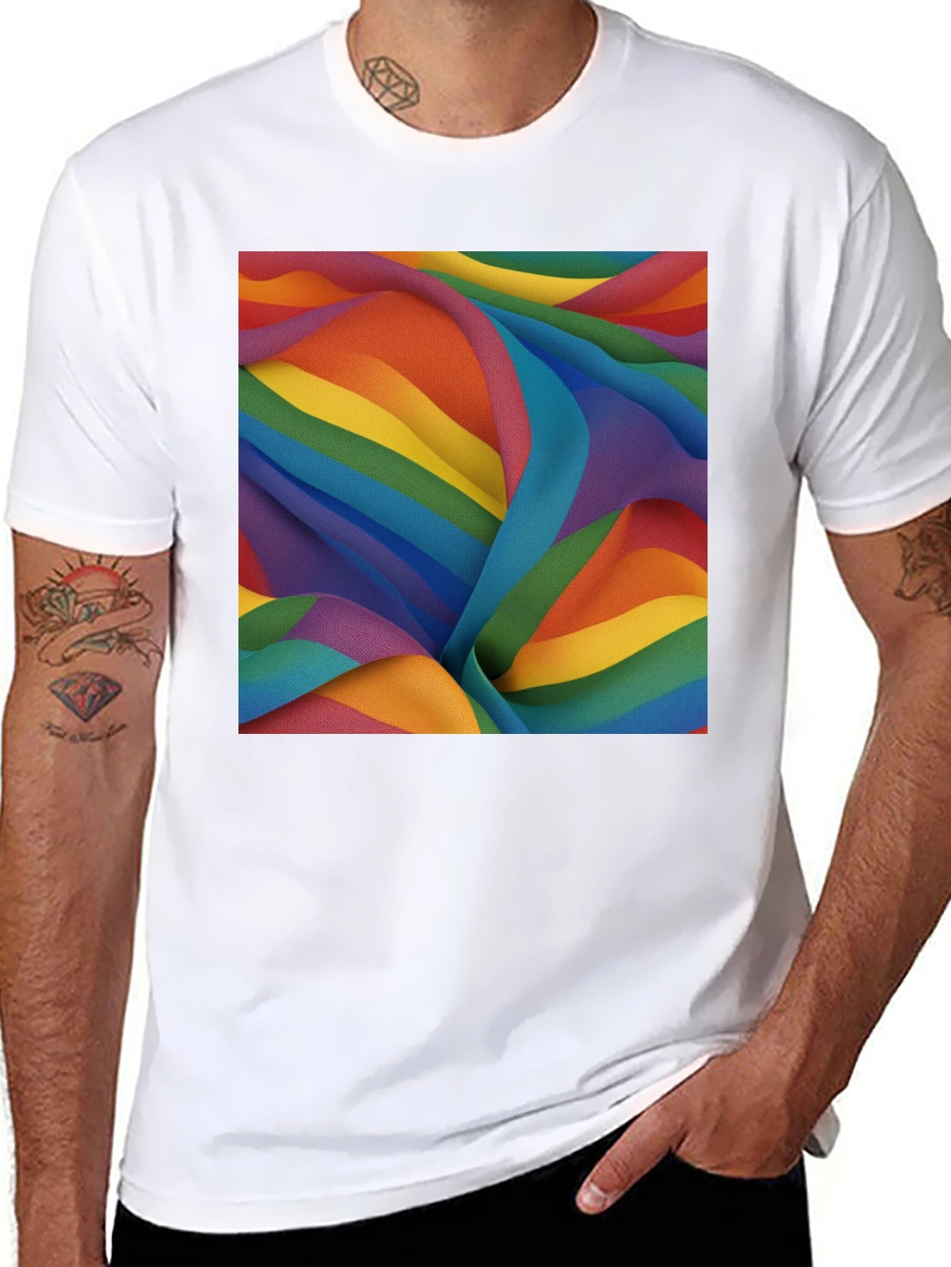 Rainbow Fabric Pattern Black T-Shirt