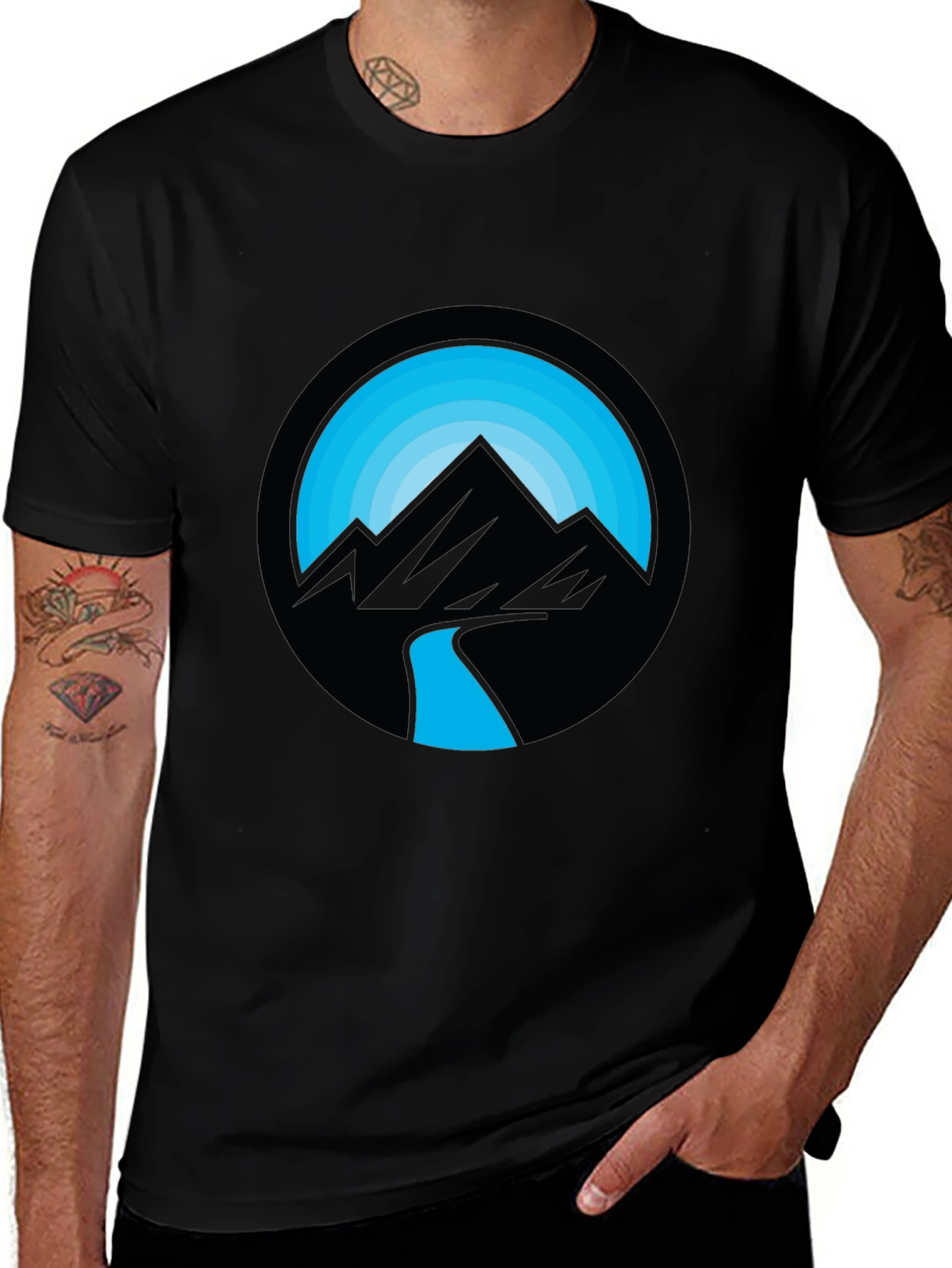 Mountain River Graphic Black T-Shirt