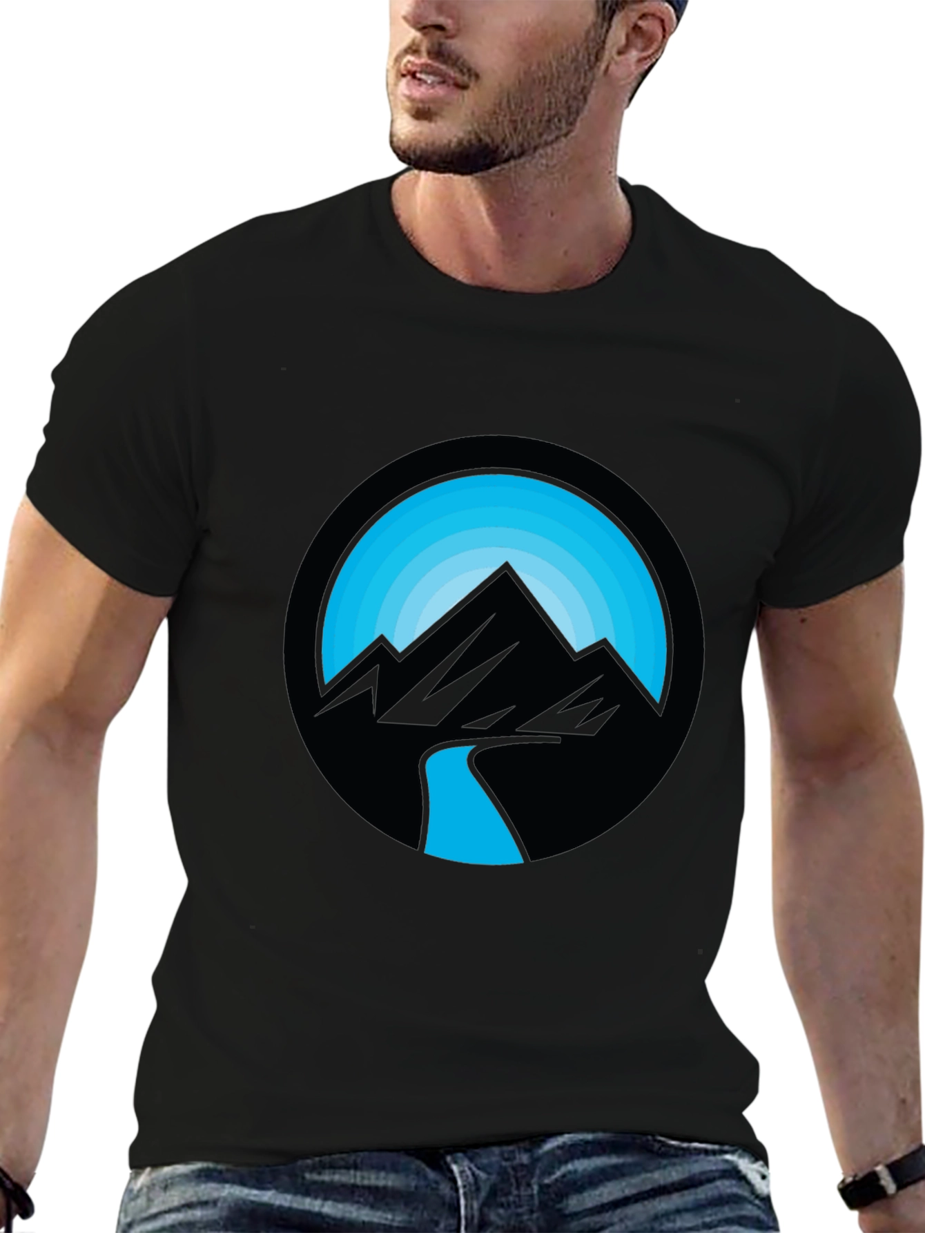 Mountain River Graphic Black T-Shirt