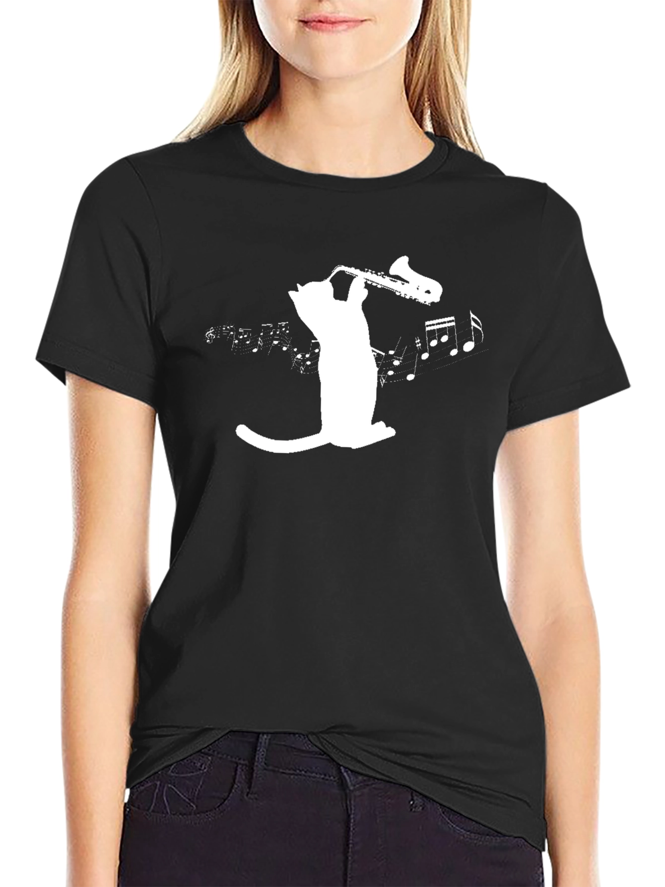 Cat Saxophone T-Shirt - Music Lover Tee