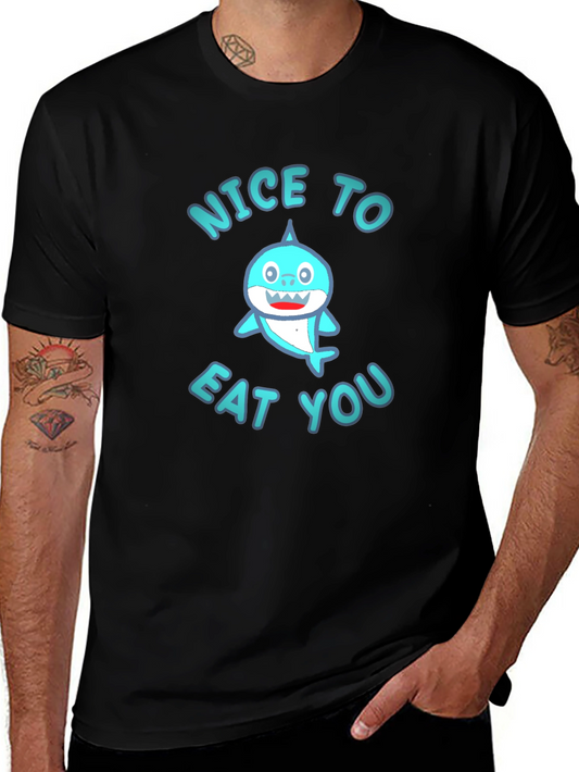 Funny Shark Graphic Tee - Nice to Eat You Black T-Shirt