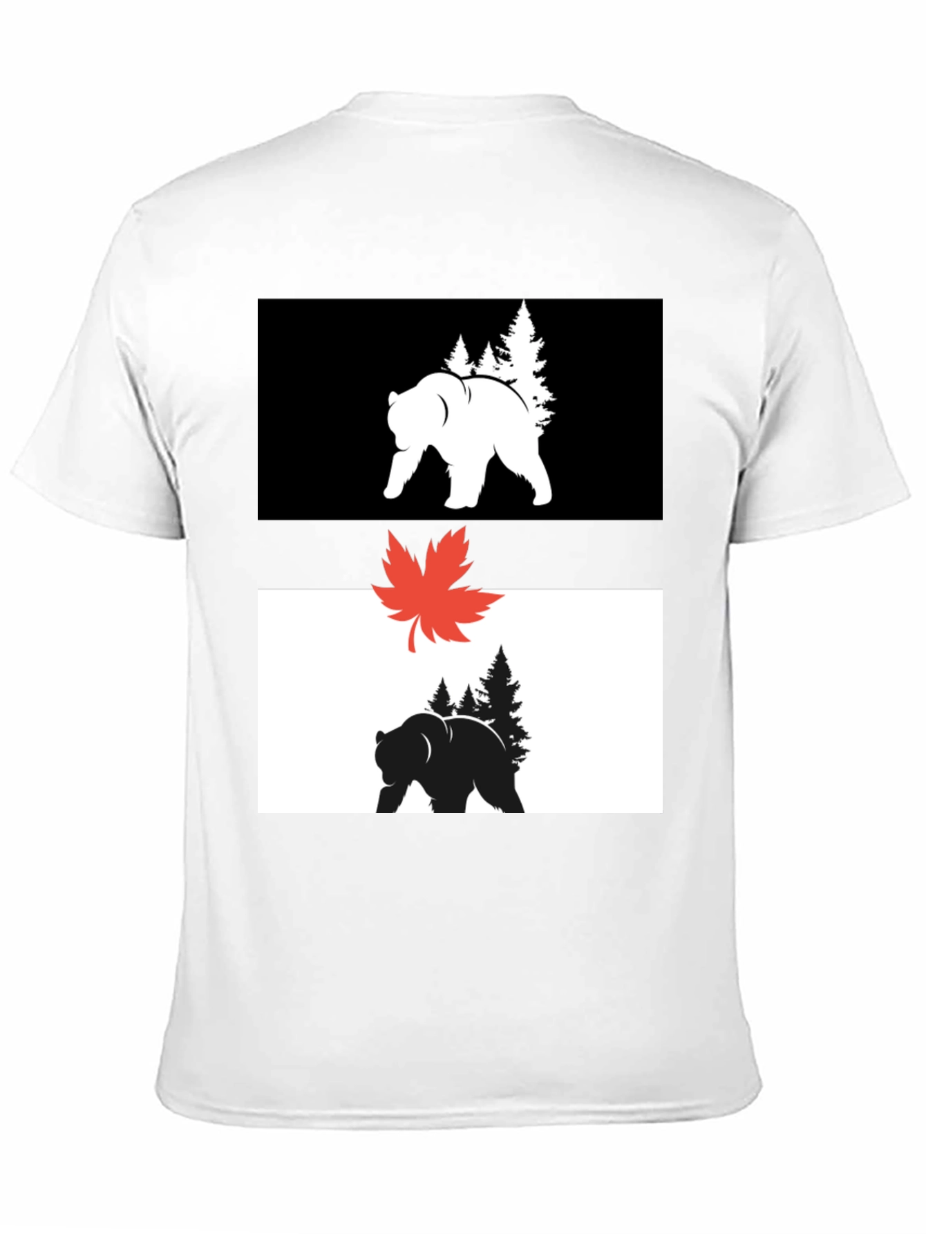 Black Graphic Tee: Bear & Maple Leaf Design
