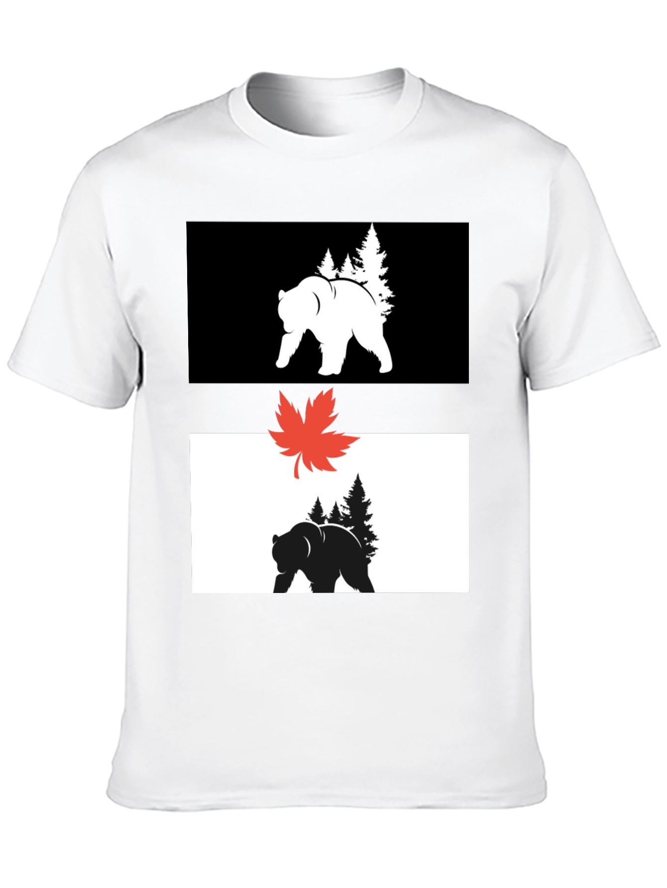 Black Graphic Tee: Bear & Maple Leaf Design