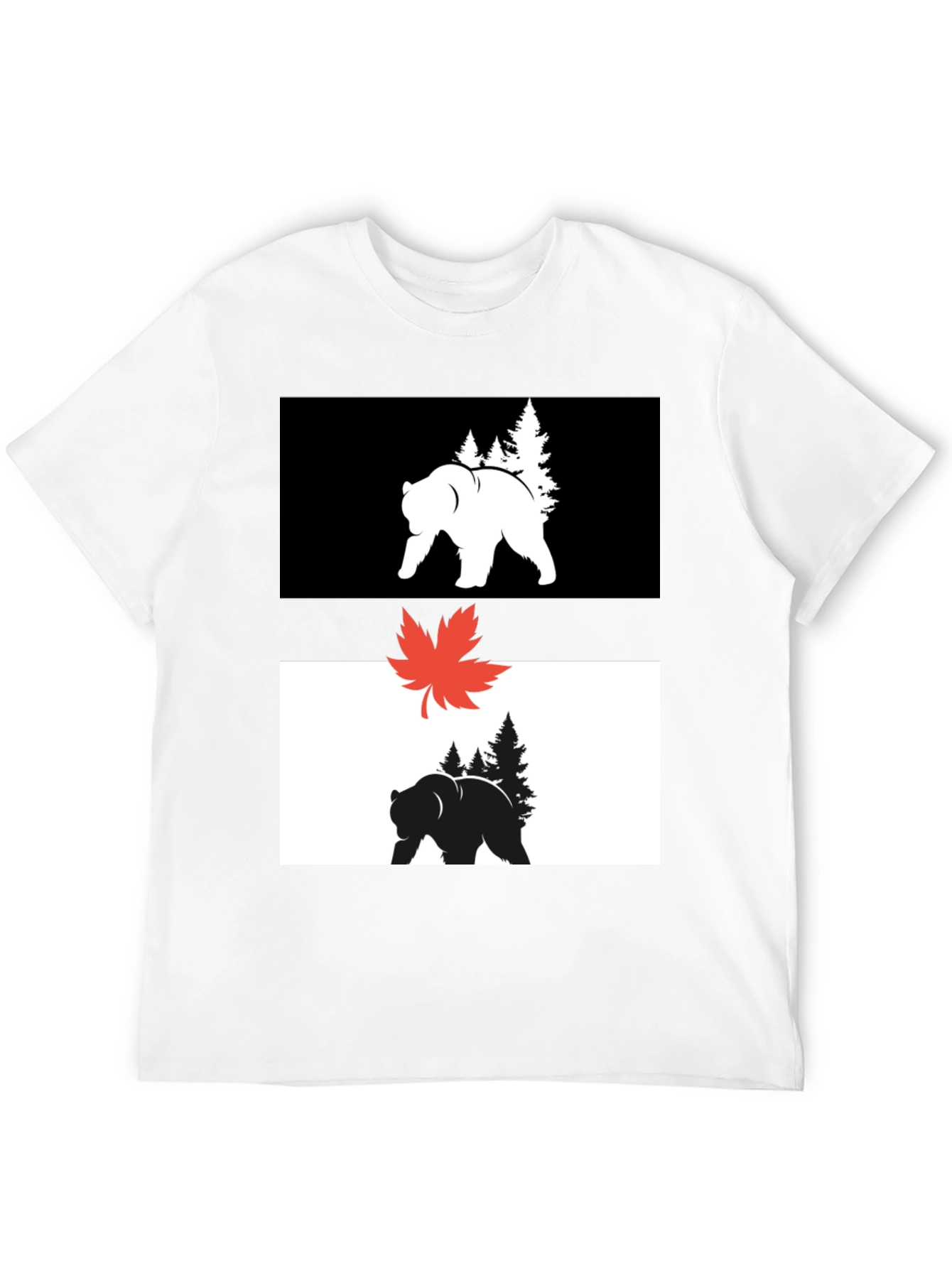 Black Graphic Tee: Bear & Maple Leaf Design