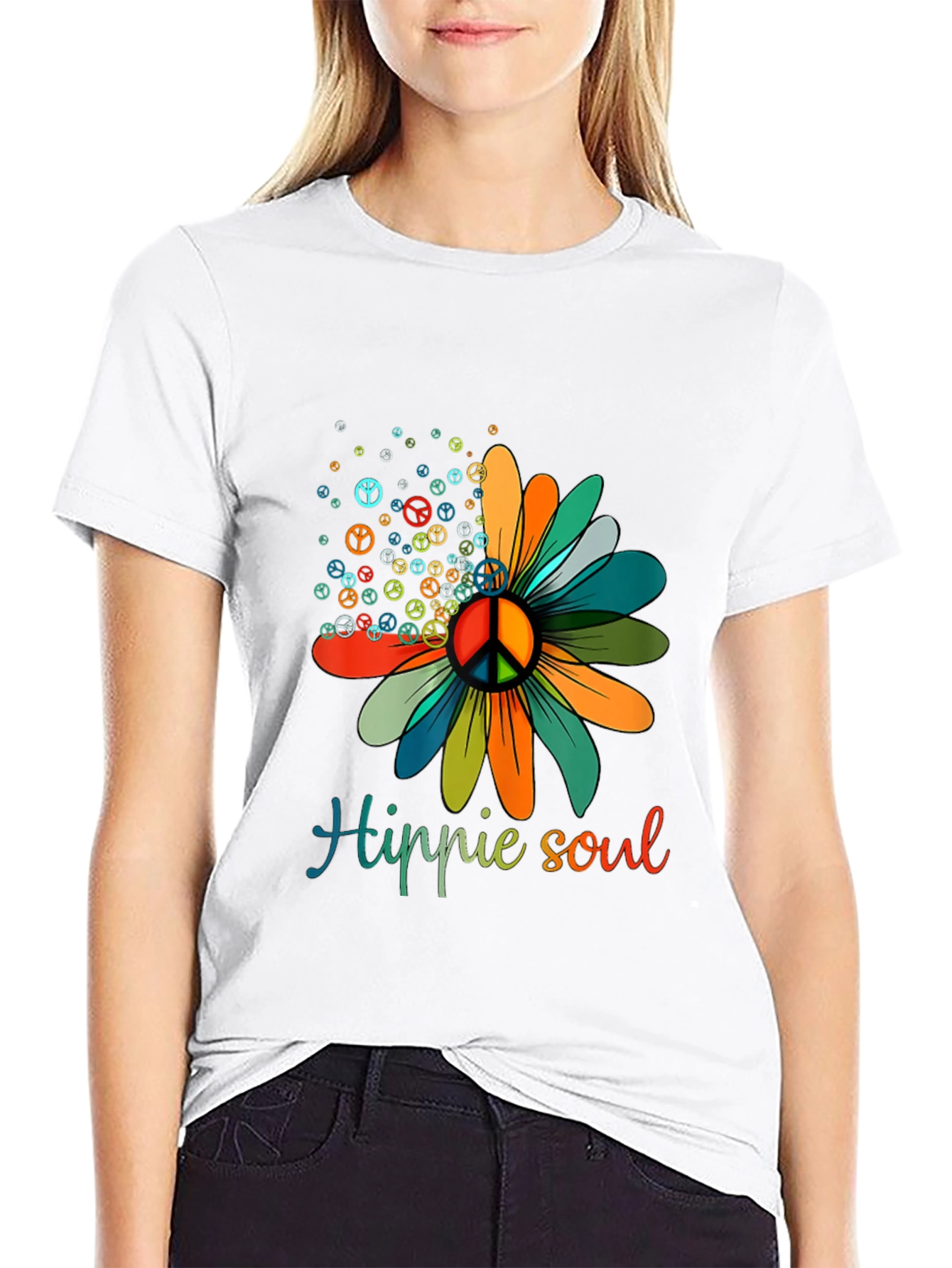 Hippie Soul Flower Graphic Tee - Peace Sign Design