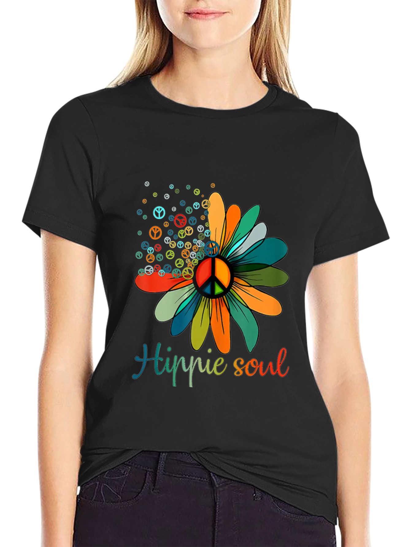 Hippie Soul Flower Graphic Tee - Peace Sign Design