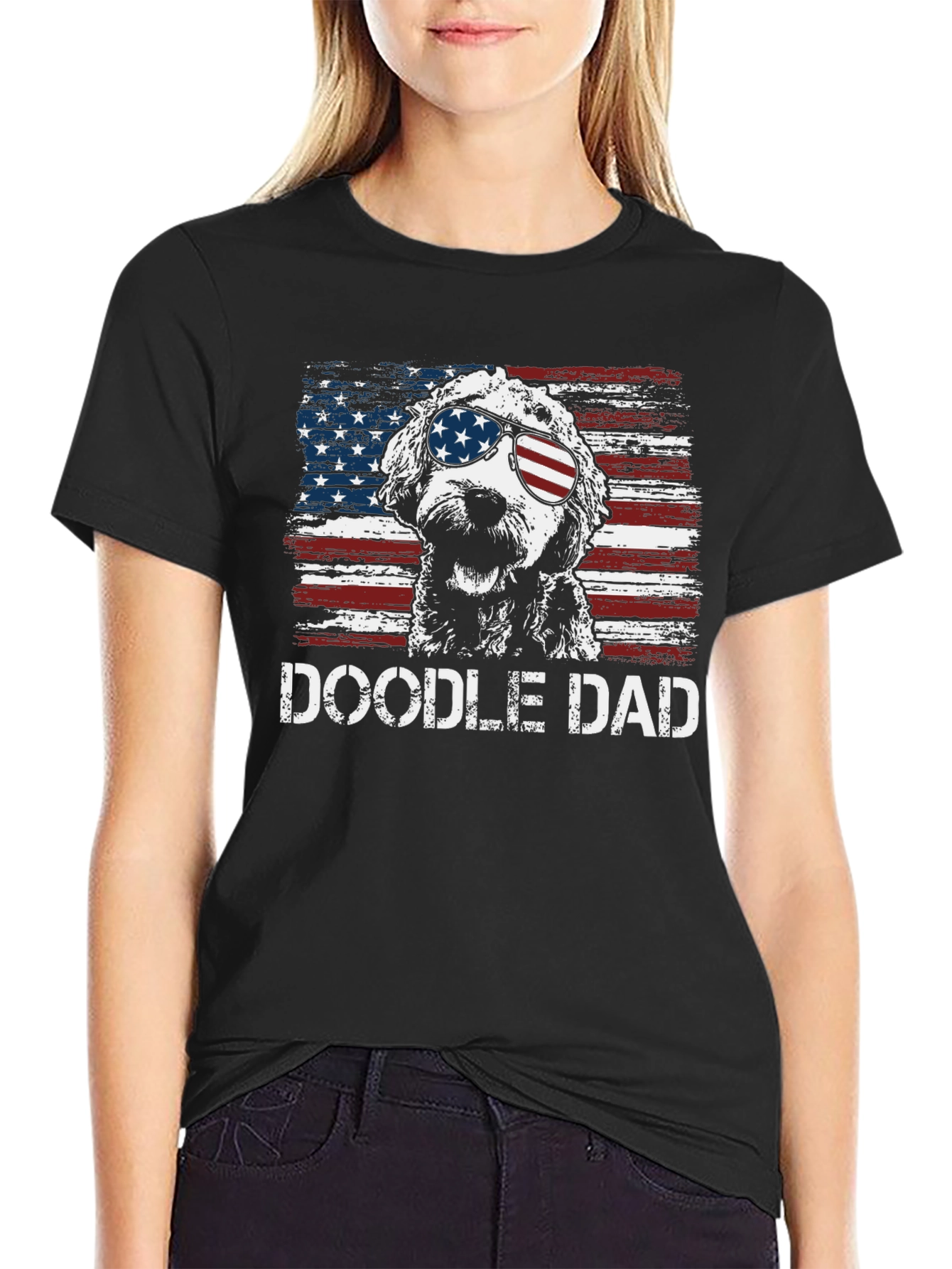Doodle Dad American Flag Graphic T-Shirt