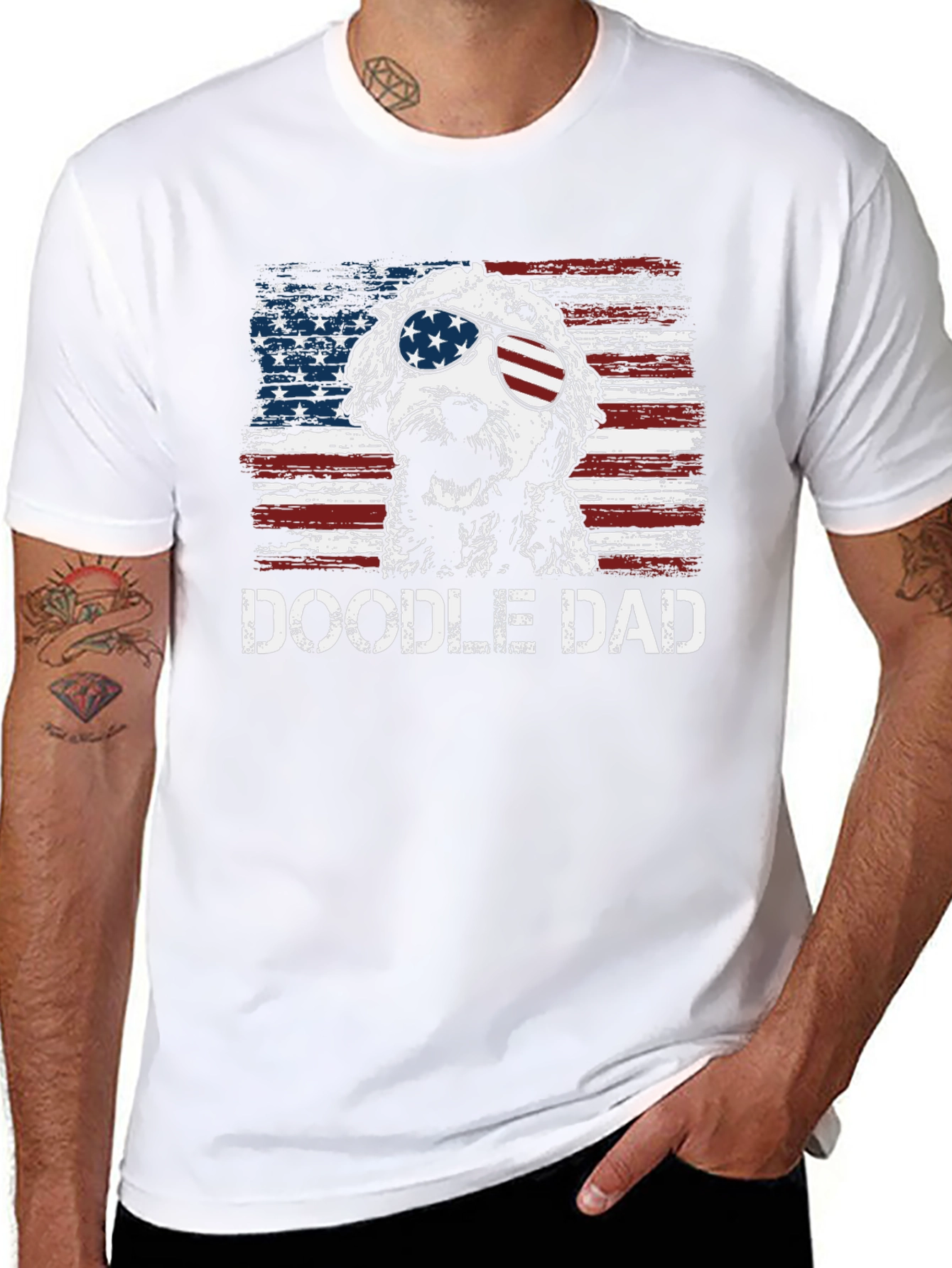 Doodle Dad American Flag Graphic T-Shirt