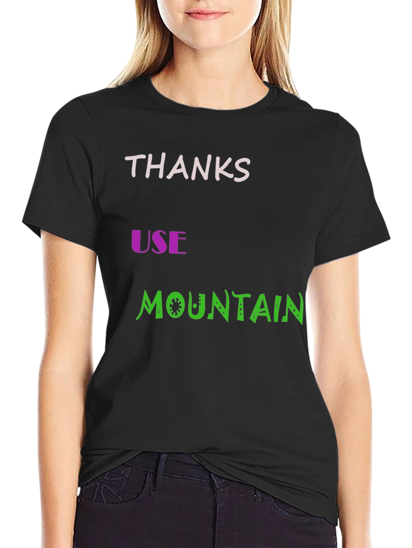 Thanks Use Mountain Black Cotton Graphic Tee