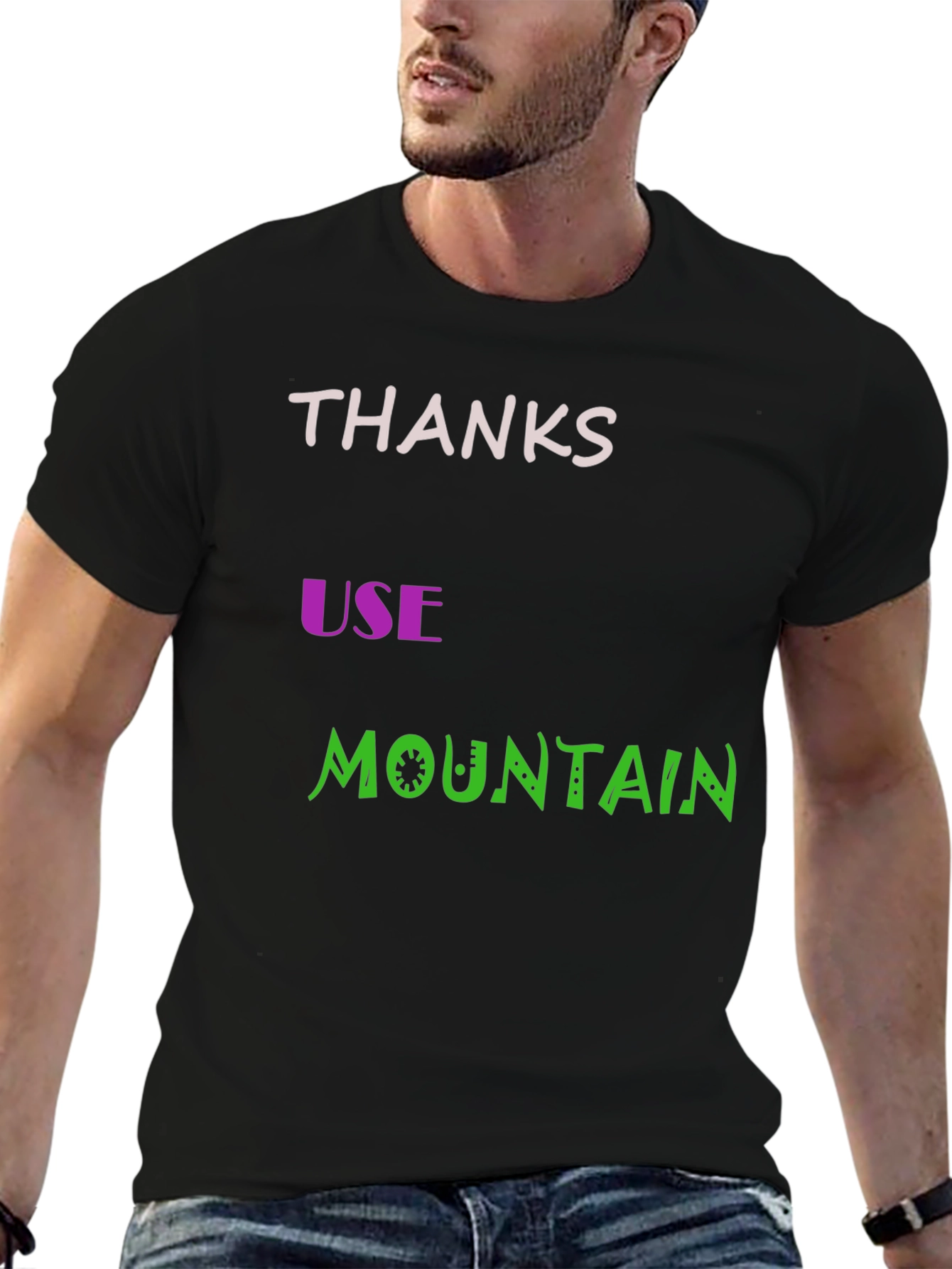 Thanks Use Mountain Black Cotton Graphic Tee