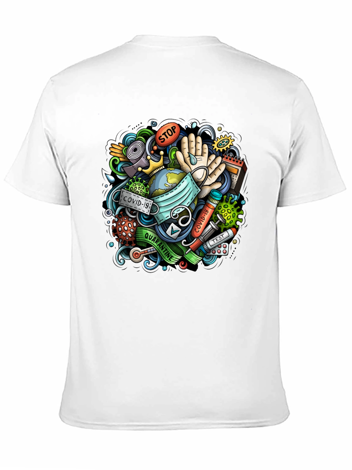 COVID-19 Cartoon Graphic Black T-Shirt