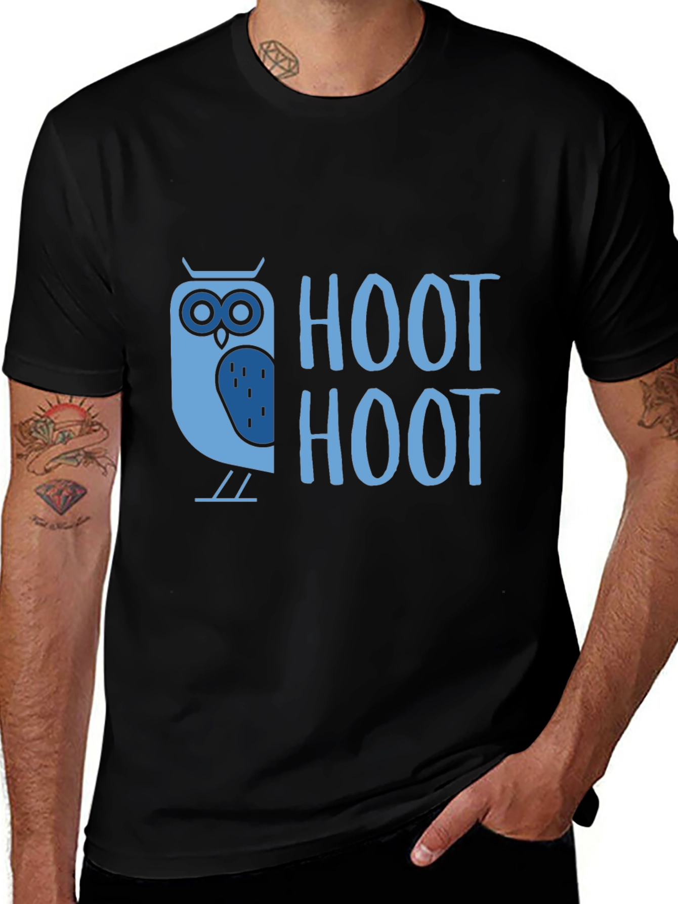 Hoot Owl Graphic Tee - Black Cotton T-Shirt