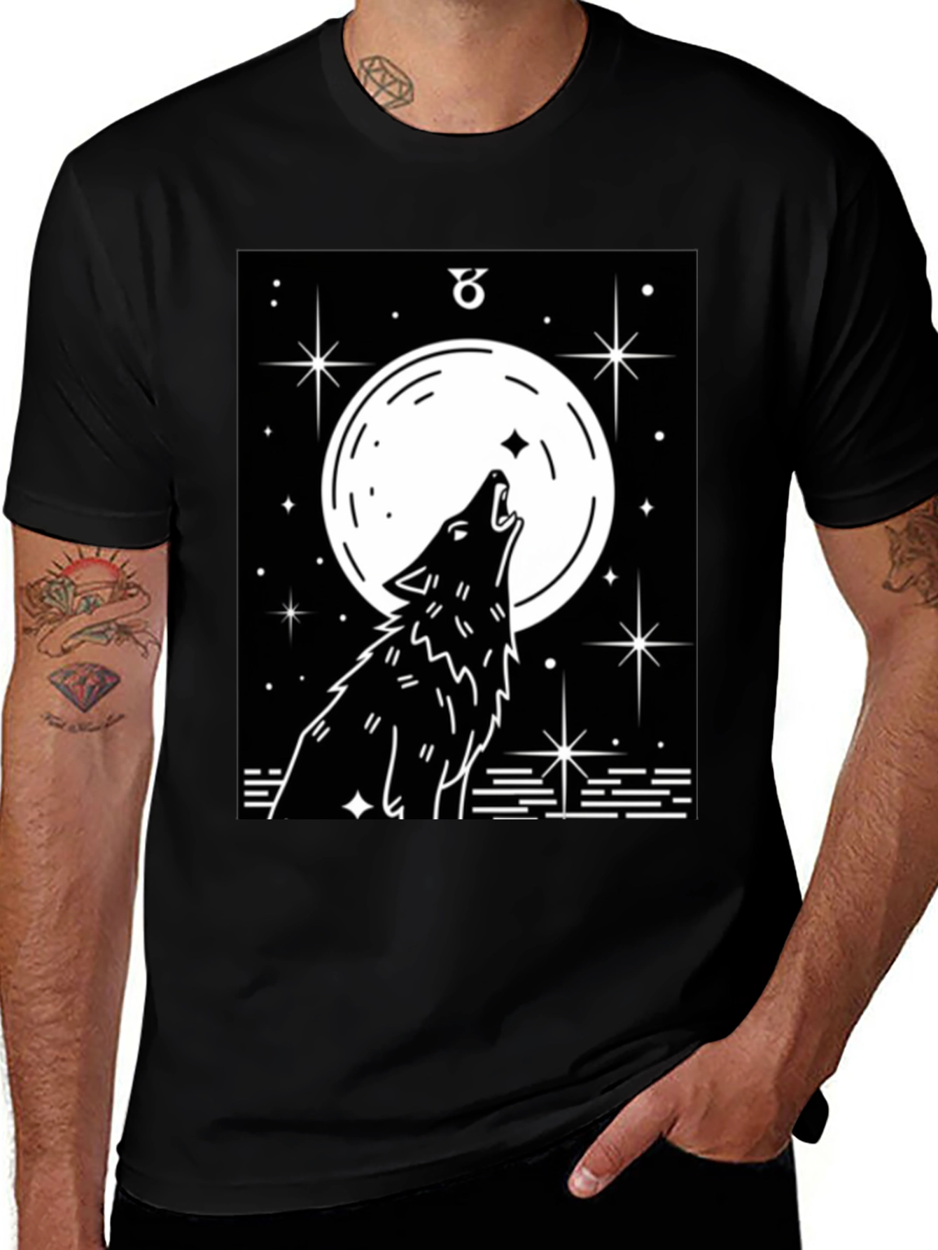Wolf Moon Graphic Tee - Black Cotton Blend