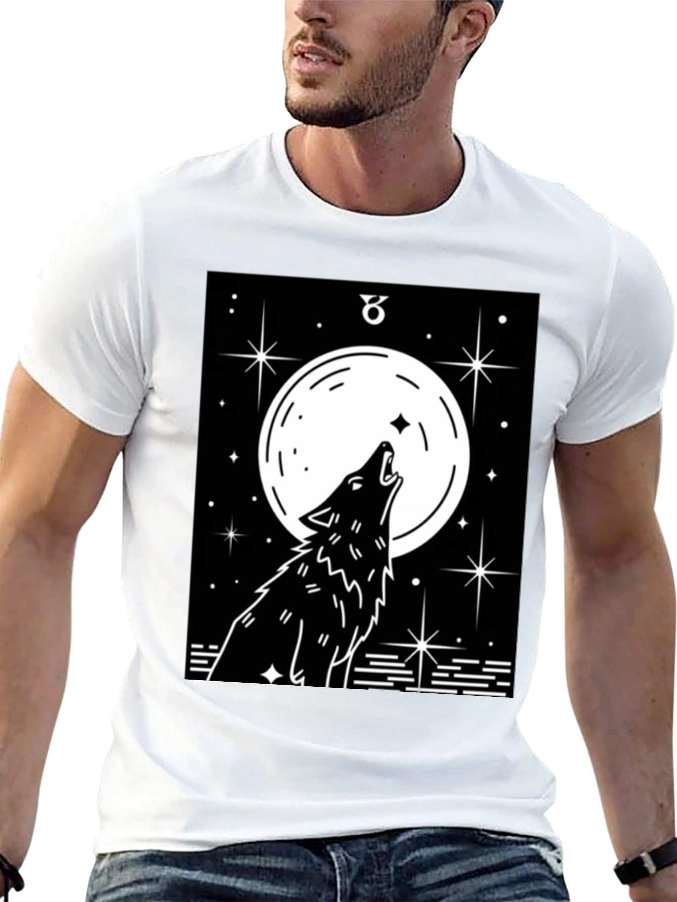 Wolf Moon Graphic Tee - Black Cotton Blend