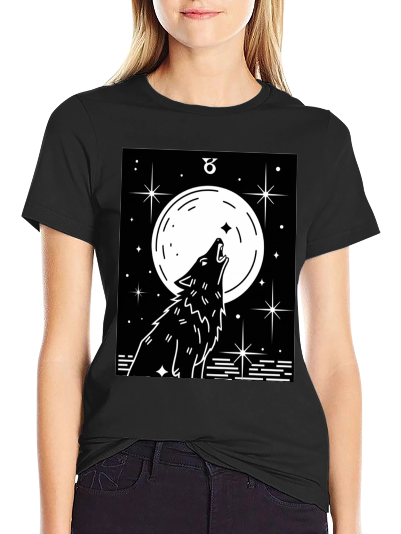 Wolf Moon Graphic Tee - Black Cotton Blend