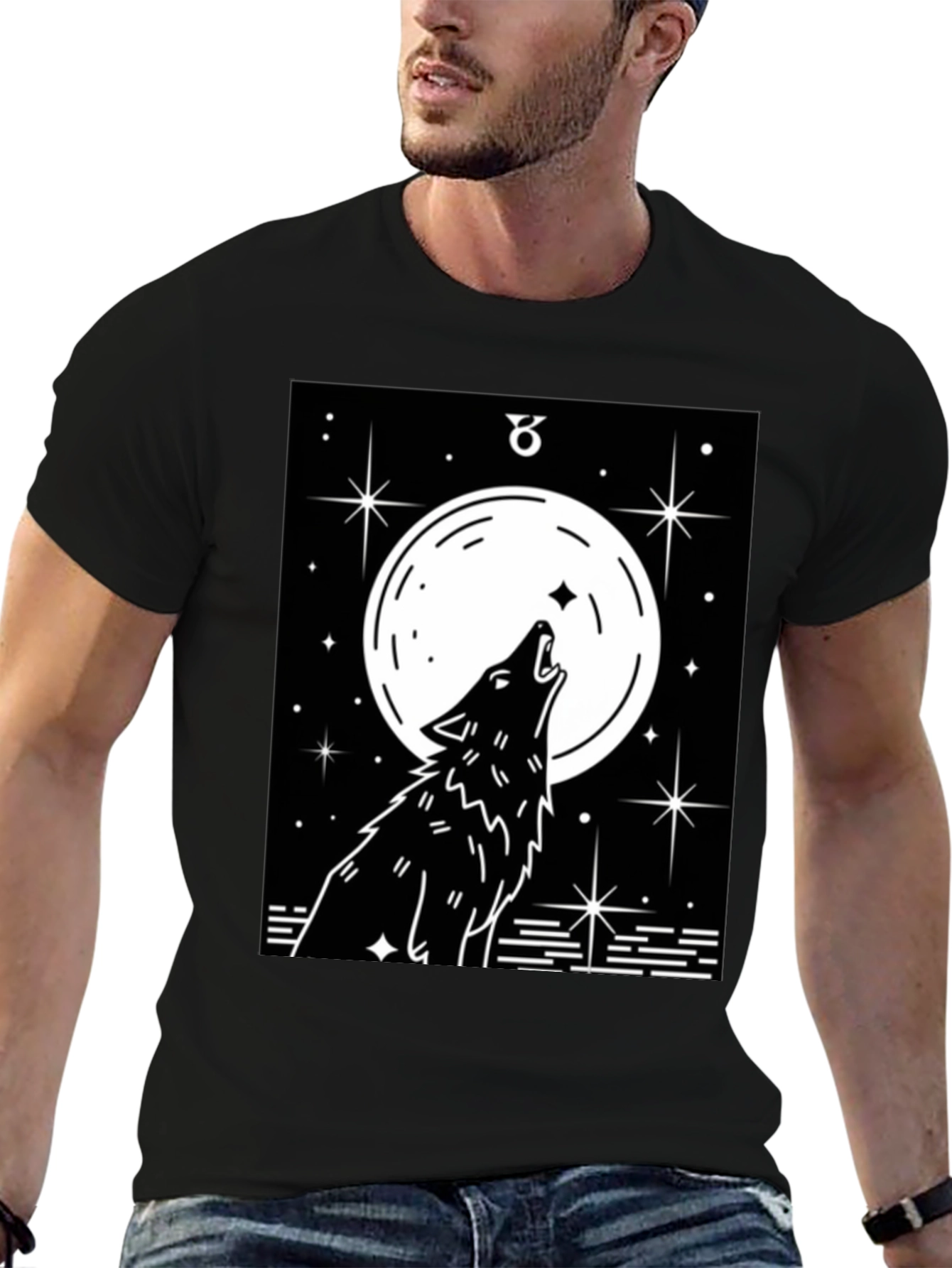 Wolf Moon Graphic Tee - Black Cotton Blend