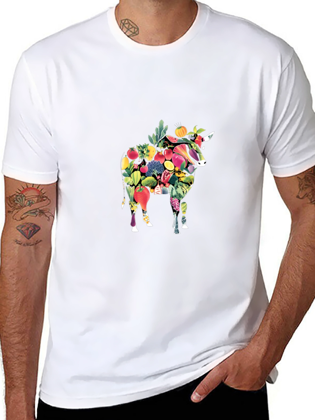 Vegan Bull Graphic Tee - Black Cotton Comfort