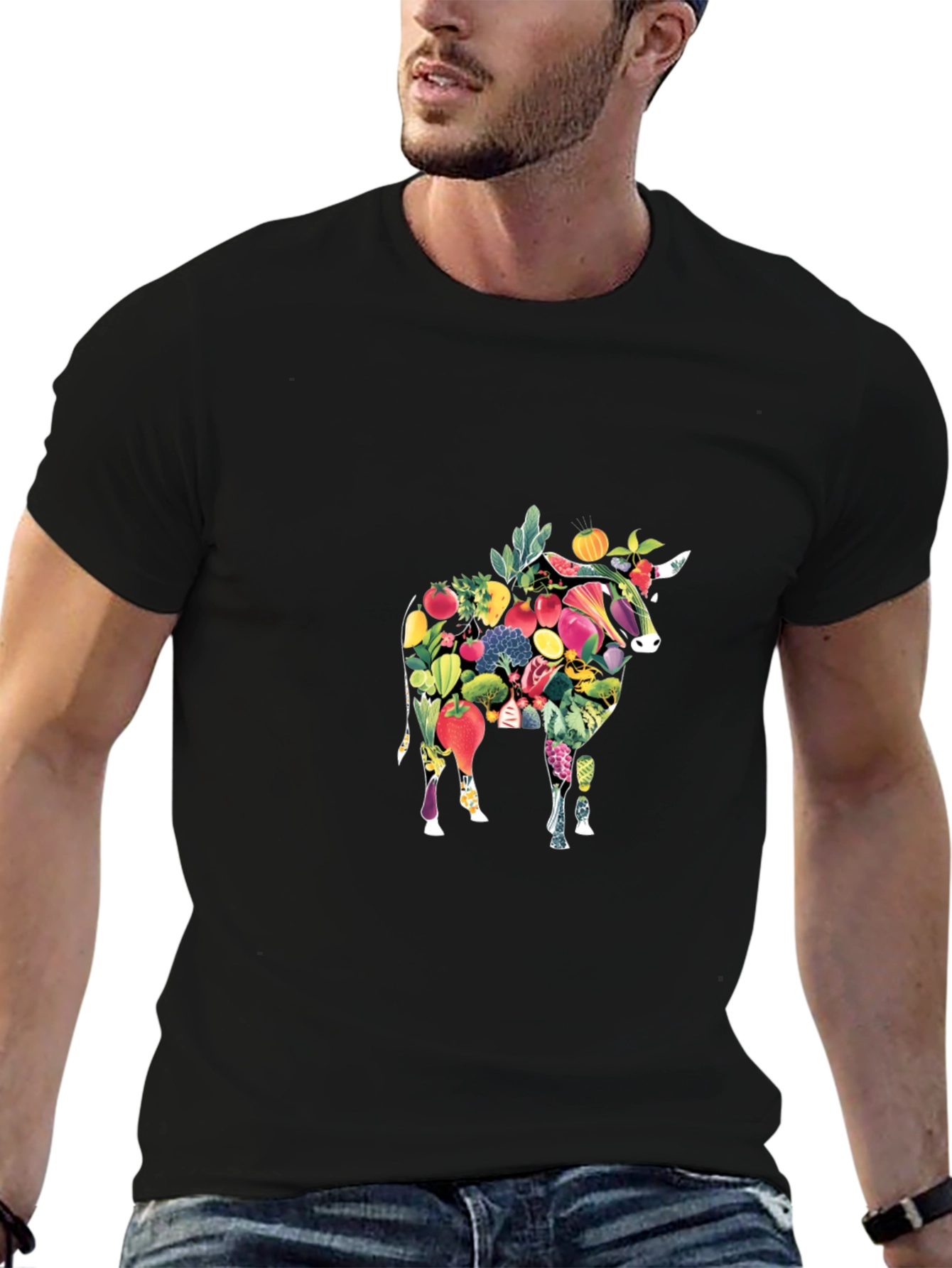 Vegan Bull Graphic Tee - Black Cotton Comfort