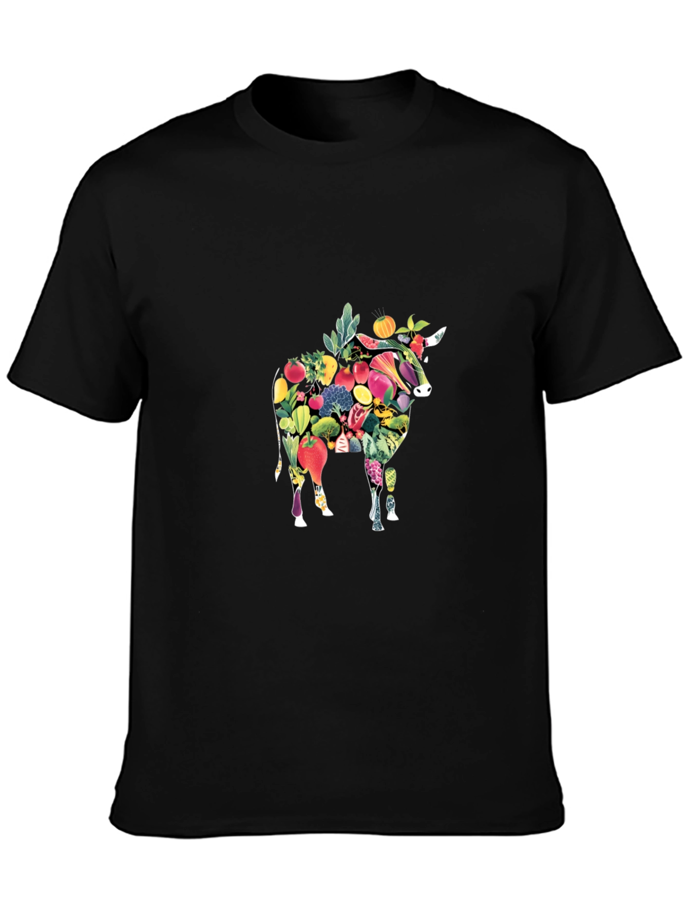 Vegan Bull Graphic Tee - Black Cotton Comfort