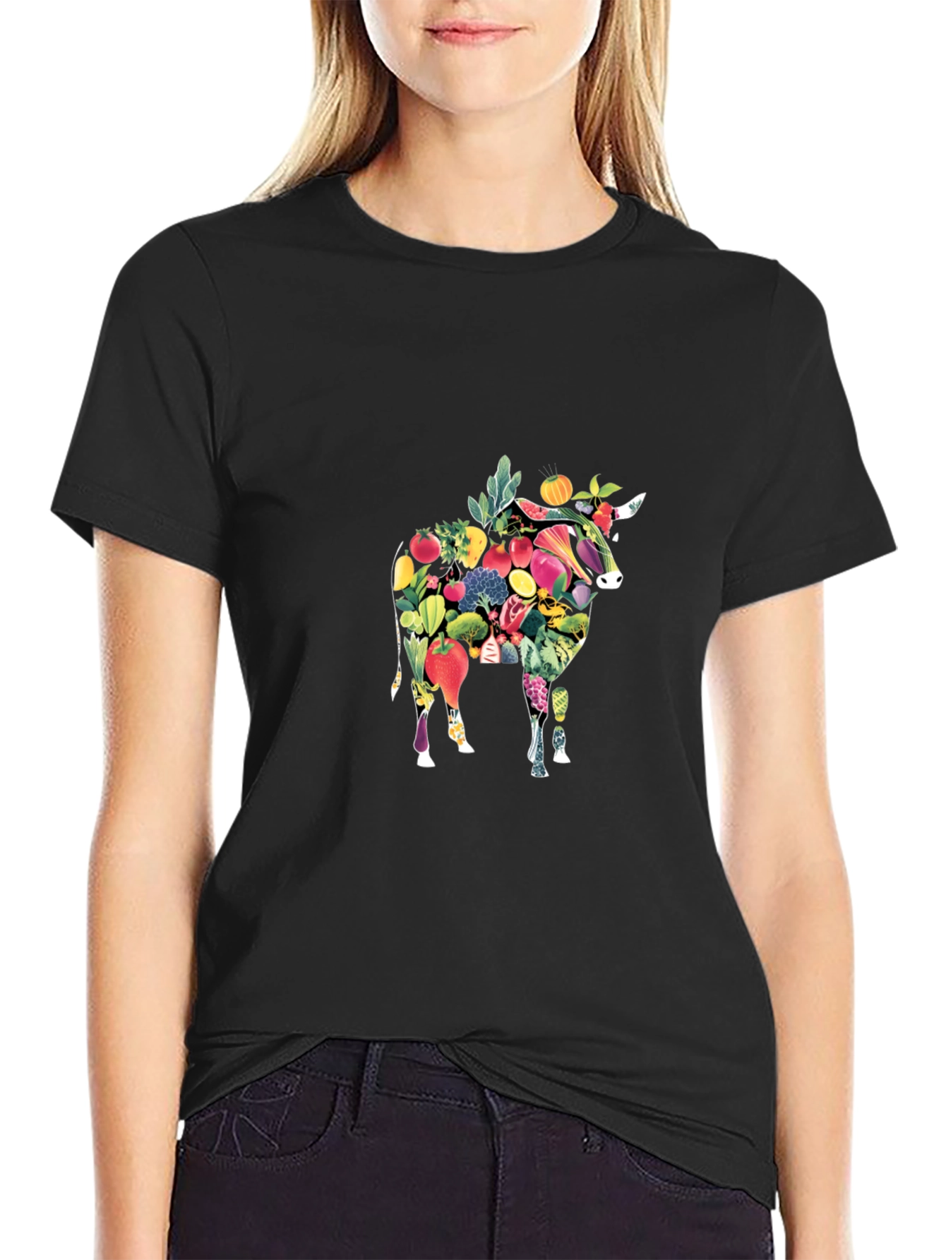 Vegan Bull Graphic Tee - Black Cotton Comfort